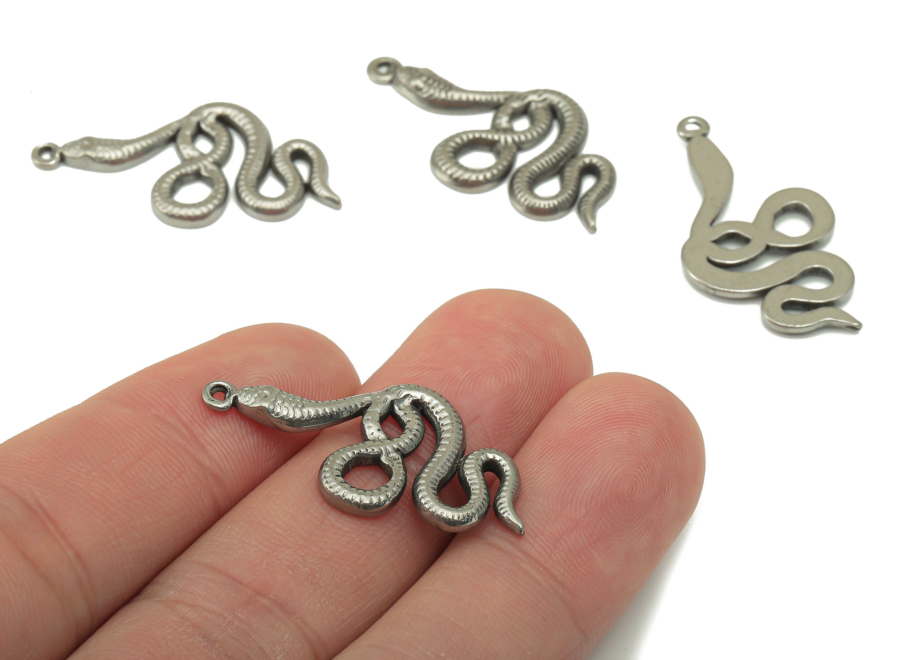 Stainless Steel Snake Earring Charms - Stainless Steel Snake - Steel Snake Pendant - Steel Textured Animal Charm -31.97x 17x 1.9mm - SS1424 - DOMEDBAZAAR