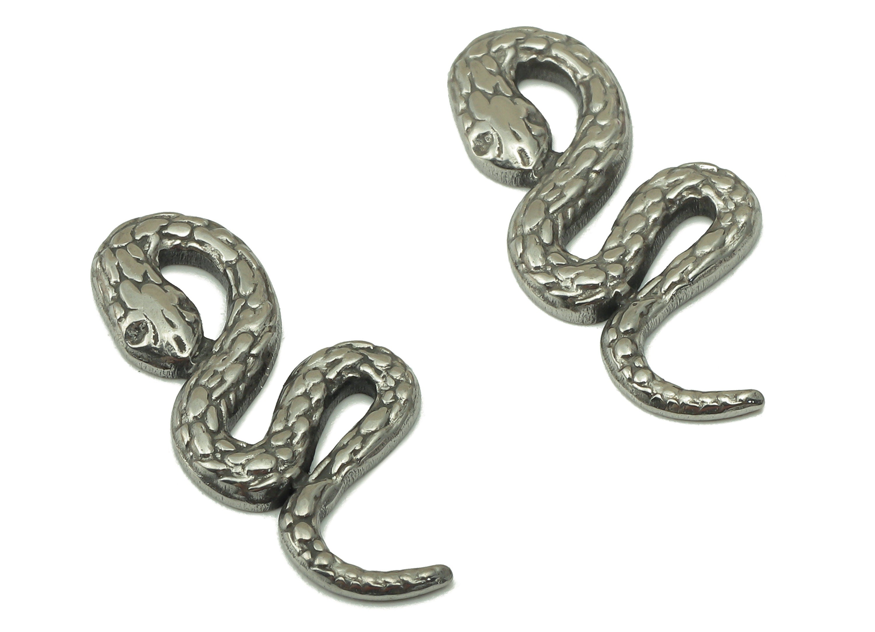 Stainless Steel Snake Earring Charms - Stainless Steel Snake - Steel Snake - Steel Textured Animal Charm -25.43 x 11.6 x 1.77mm - SS1425 - DOMEDBAZAAR