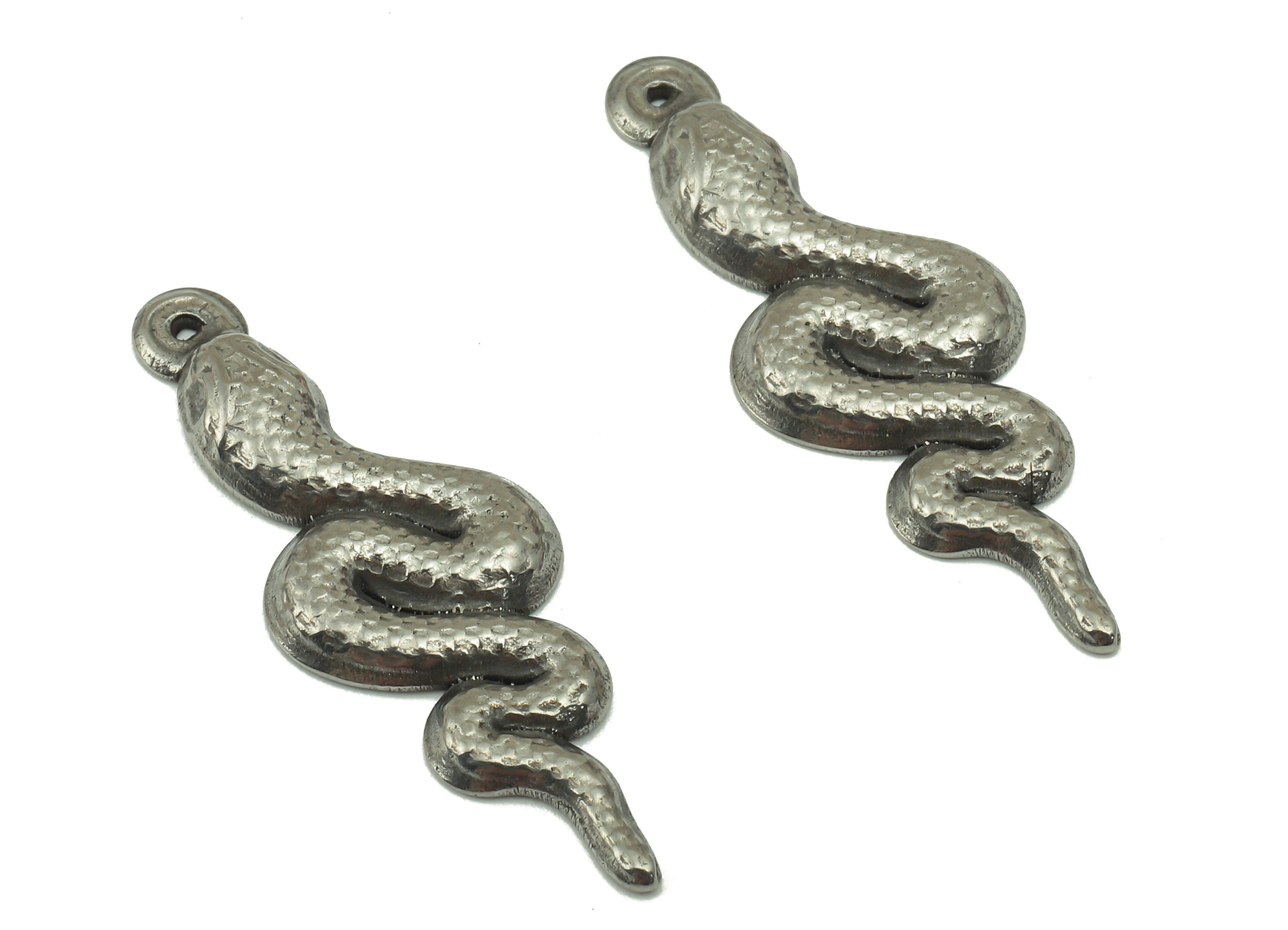 Stainless Steel Snake Earring Charms - Stainless Steel Snake - Steel Snake Pendant- Steel Textured Animal Charm -30.97x10.7x 2.26mm - SS1426 - DOMEDBAZAAR