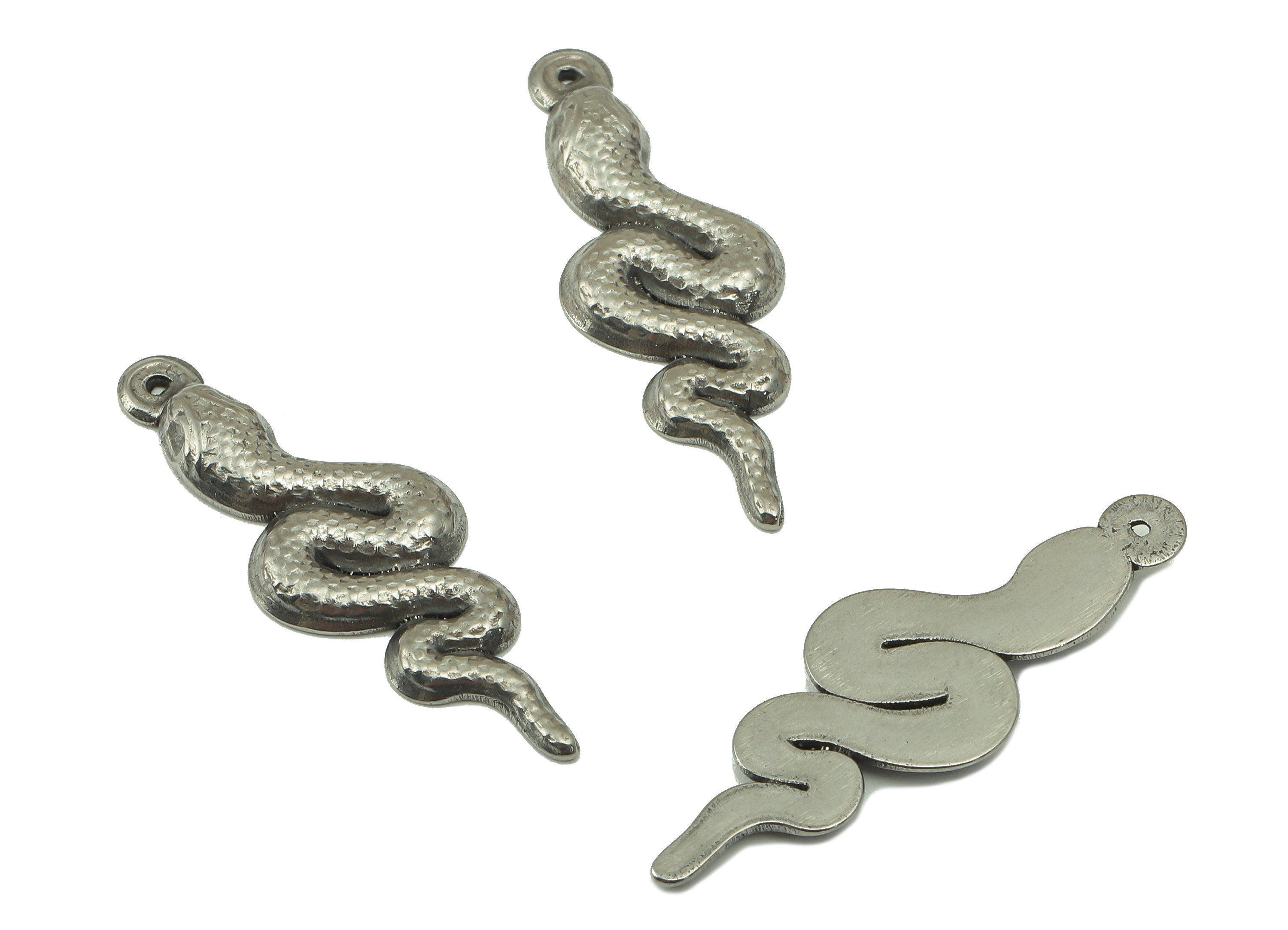 Stainless Steel Snake Earring Charms - Stainless Steel Snake - Steel Snake Pendant- Steel Textured Animal Charm -30.97x10.7x 2.26mm - SS1426 - DOMEDBAZAAR