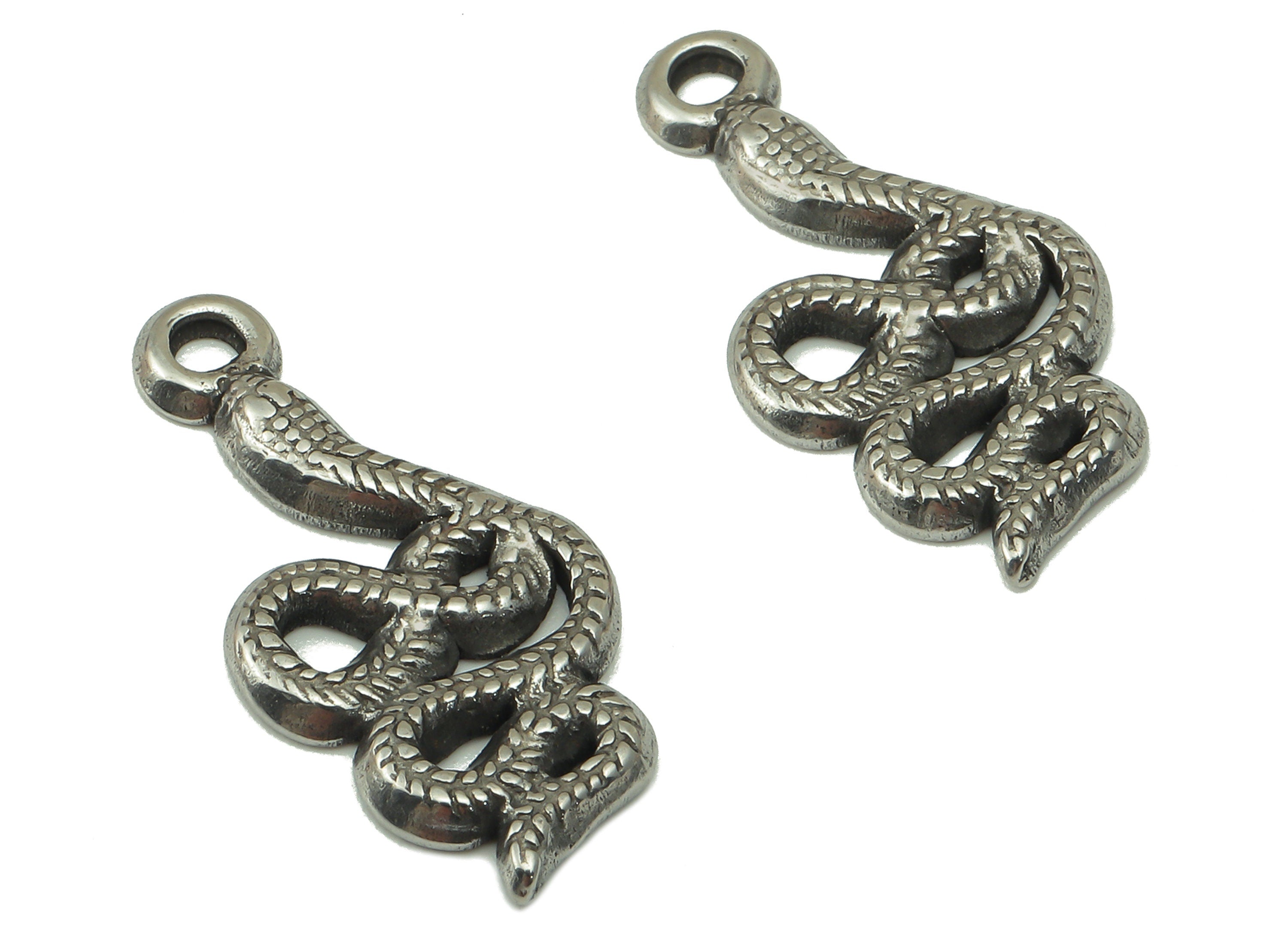 Stainless Steel Snake Earring Charms - Stainless Steel Snake - Steel Snake Pendant- Steel Textured Animal Charm -23.87x11.77x1.83mm - SS1427 - DOMEDBAZAAR