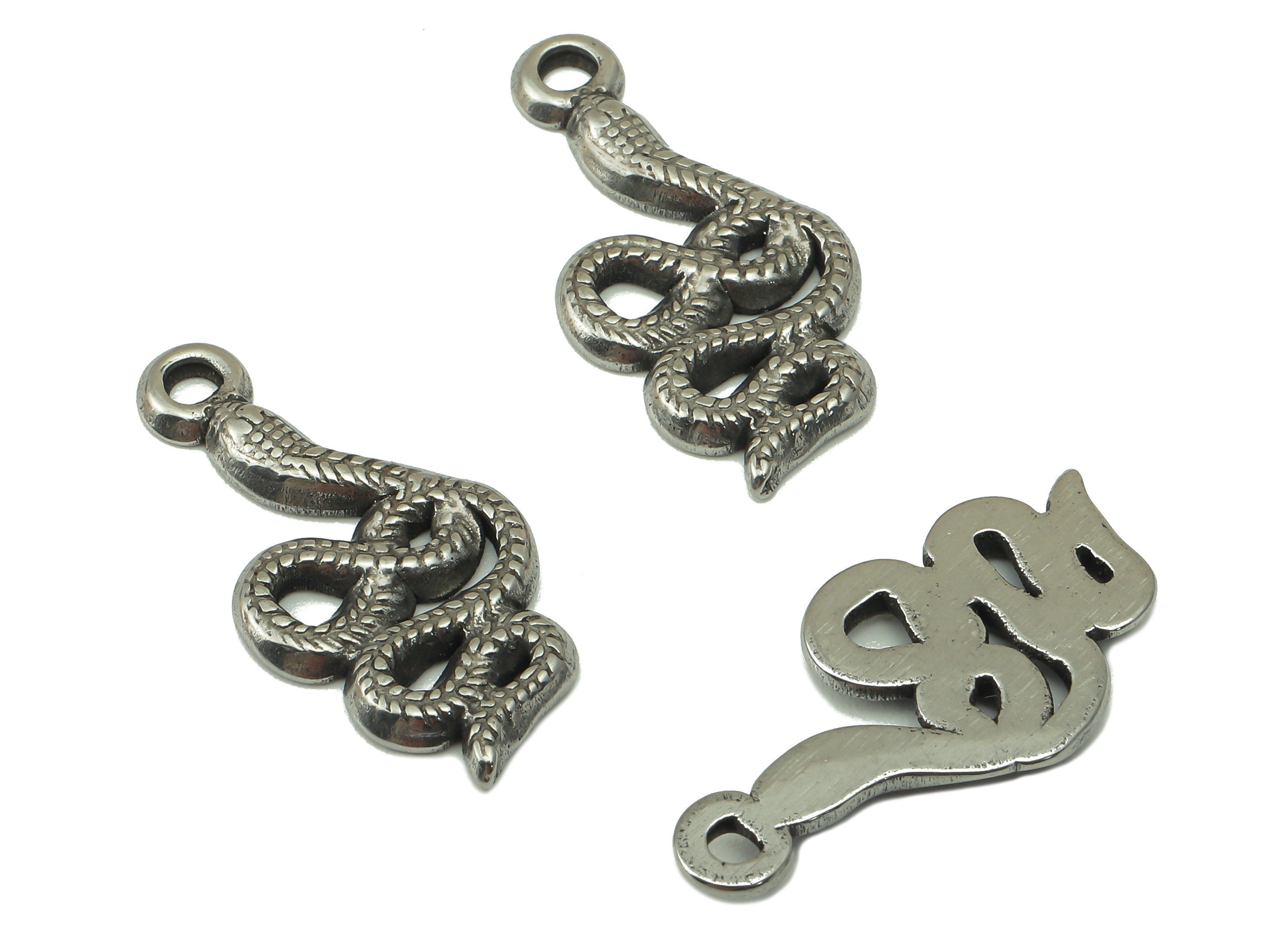 Stainless Steel Snake Earring Charms - Stainless Steel Snake - Steel Snake Pendant- Steel Textured Animal Charm -23.87x11.77x1.83mm - SS1427 - DOMEDBAZAAR