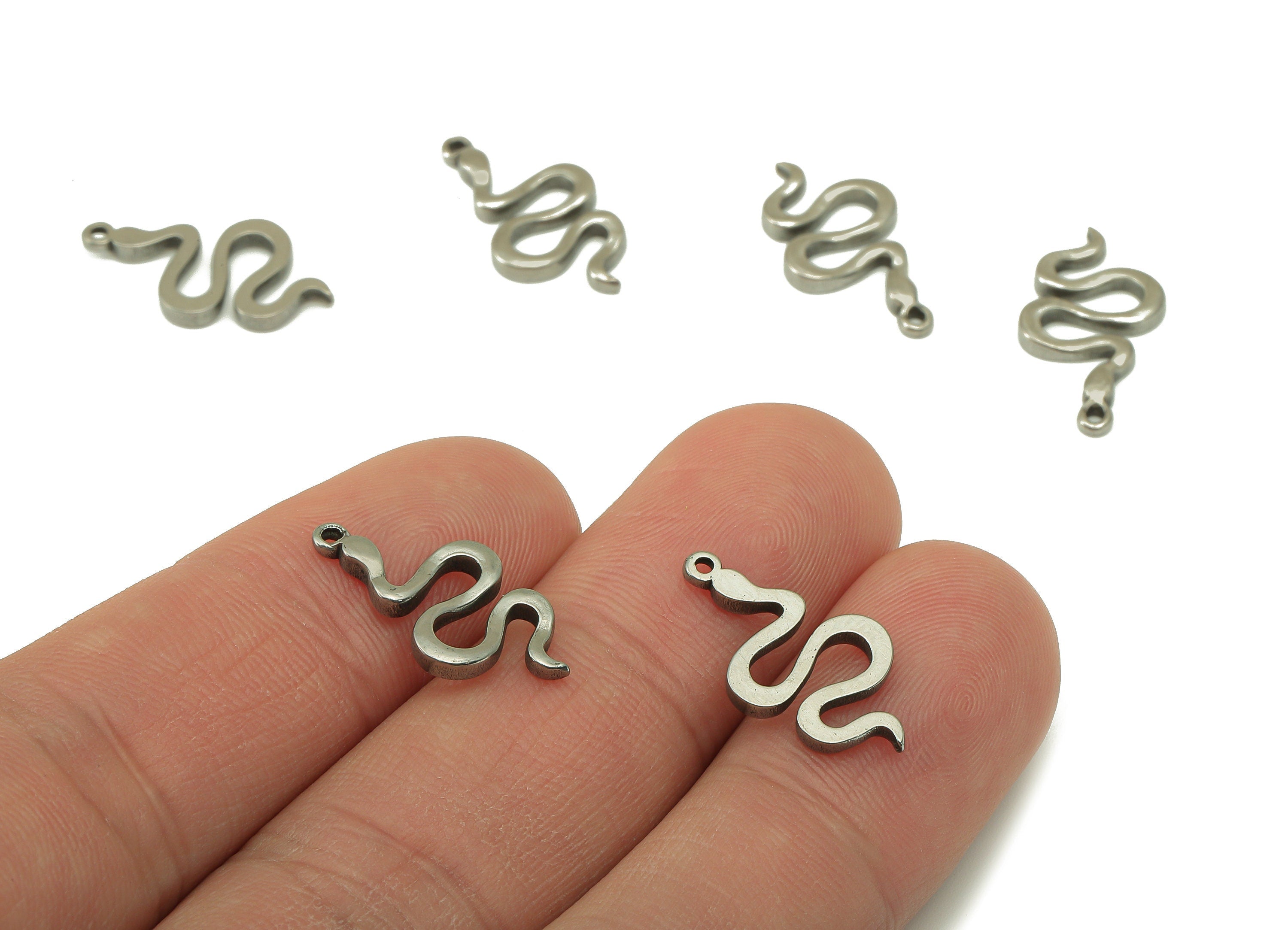 Stainless Steel Snake Earring Charms - Stainless Steel Snake - Mini Snake Pendant- Steel Animal Charm -19.5x 9.81x 1.86mm - SS1428 - DOMEDBAZAAR