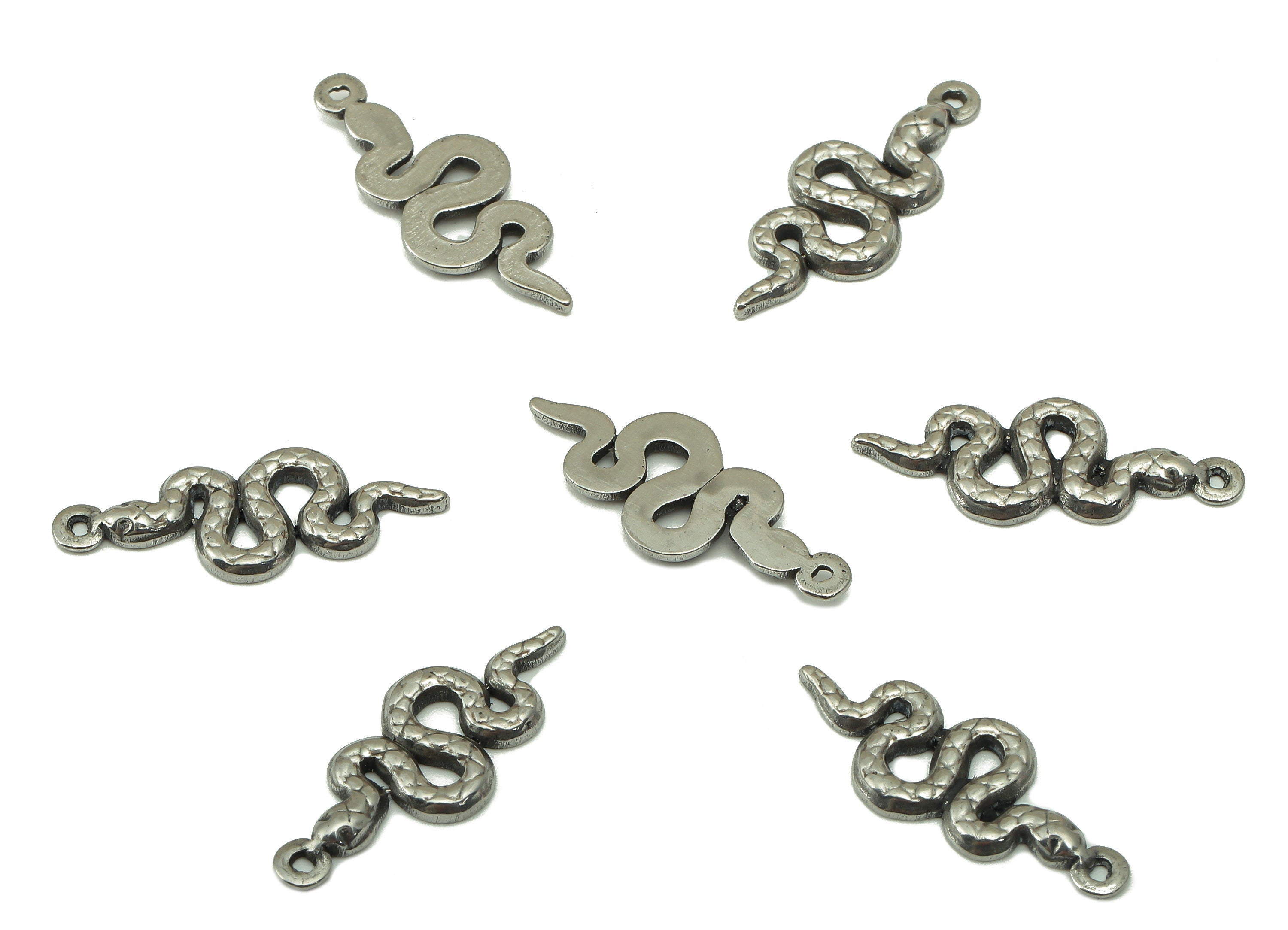 Stainless Steel Snake Earring Charms - Stainless Steel Snake - Mini Snake Pendant- Steel Textured Animal Charm -20.31x 7.71x 1.29mm - SS1429 - DOMEDBAZAAR