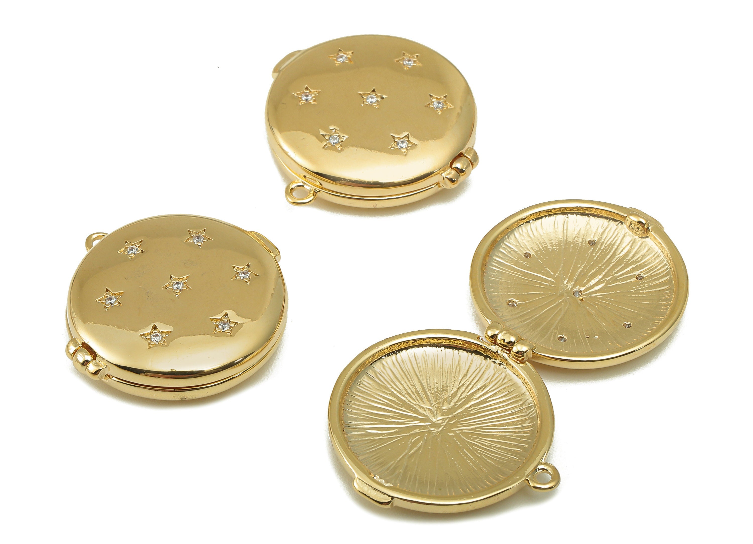 Brass Star locket Charm - Brass Gold Round Locket Charm - 18K Real Gold Locket Pendant - Jewelry Making - 23x23x6.2mm - RGP6667 - DOMEDBAZAAR