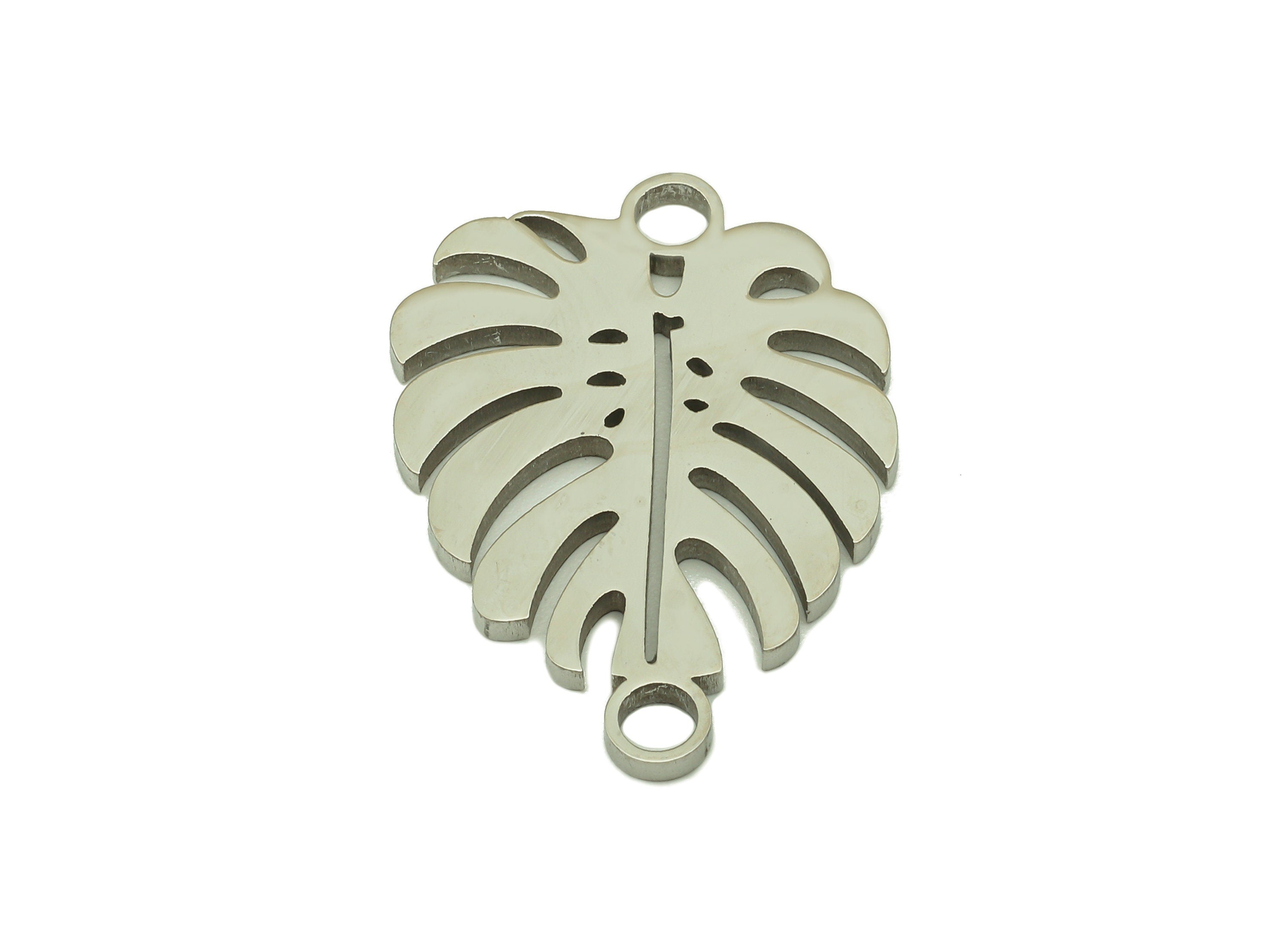 Stainless Steel Monstera Earring Charm - Steel Monstera Connector -Stainless Steel - Steel Leaf Charm -26.4x 18.5 x 1.4mm - SS1434 - DOMEDBAZAAR