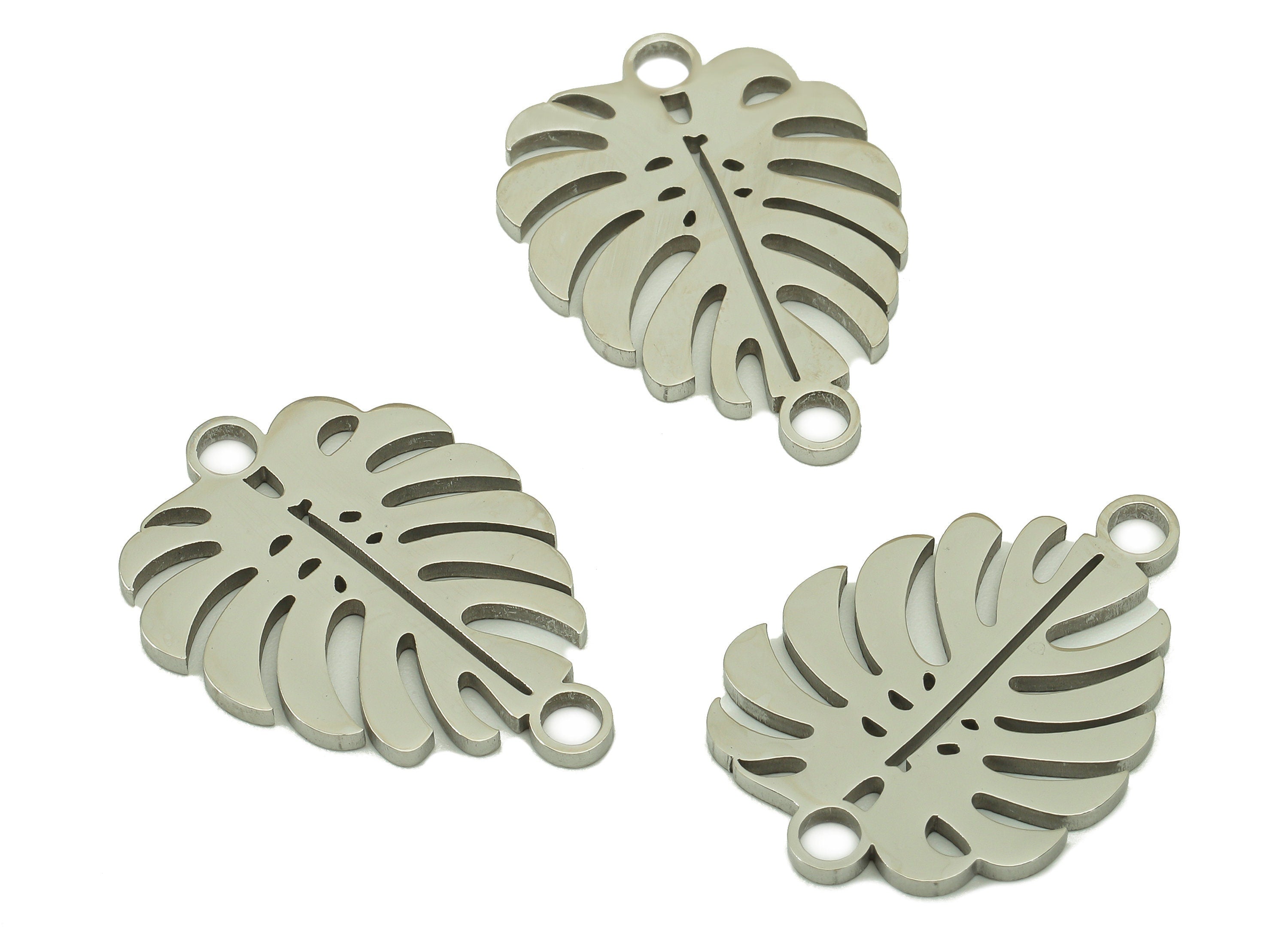 Stainless Steel Monstera Earring Charm - Steel Monstera Connector -Stainless Steel - Steel Leaf Charm -26.4x 18.5 x 1.4mm - SS1434 - DOMEDBAZAAR