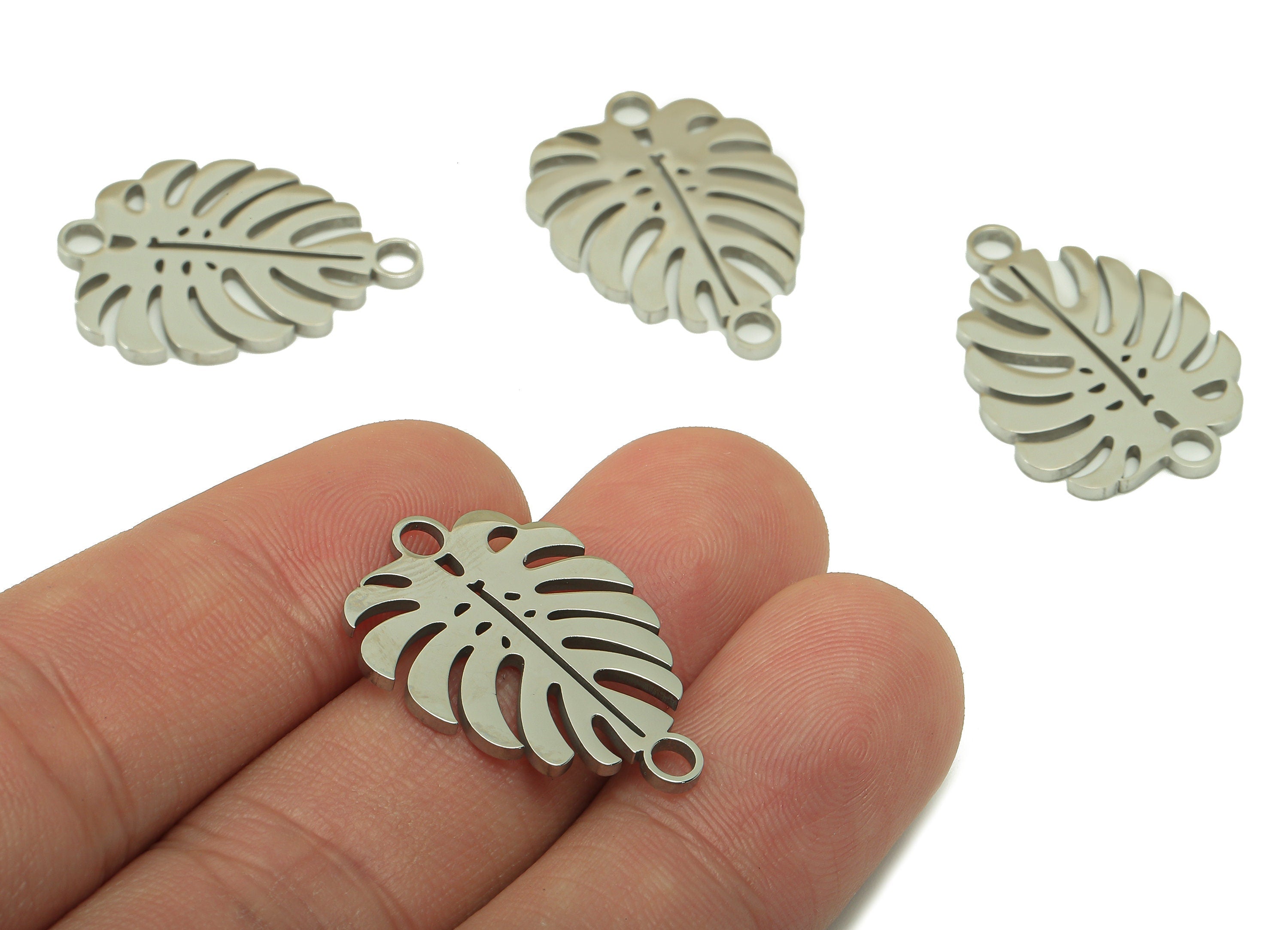 Stainless Steel Monstera Earring Charm - Steel Monstera Connector -Stainless Steel - Steel Leaf Charm -26.4x 18.5 x 1.4mm - SS1434 - DOMEDBAZAAR
