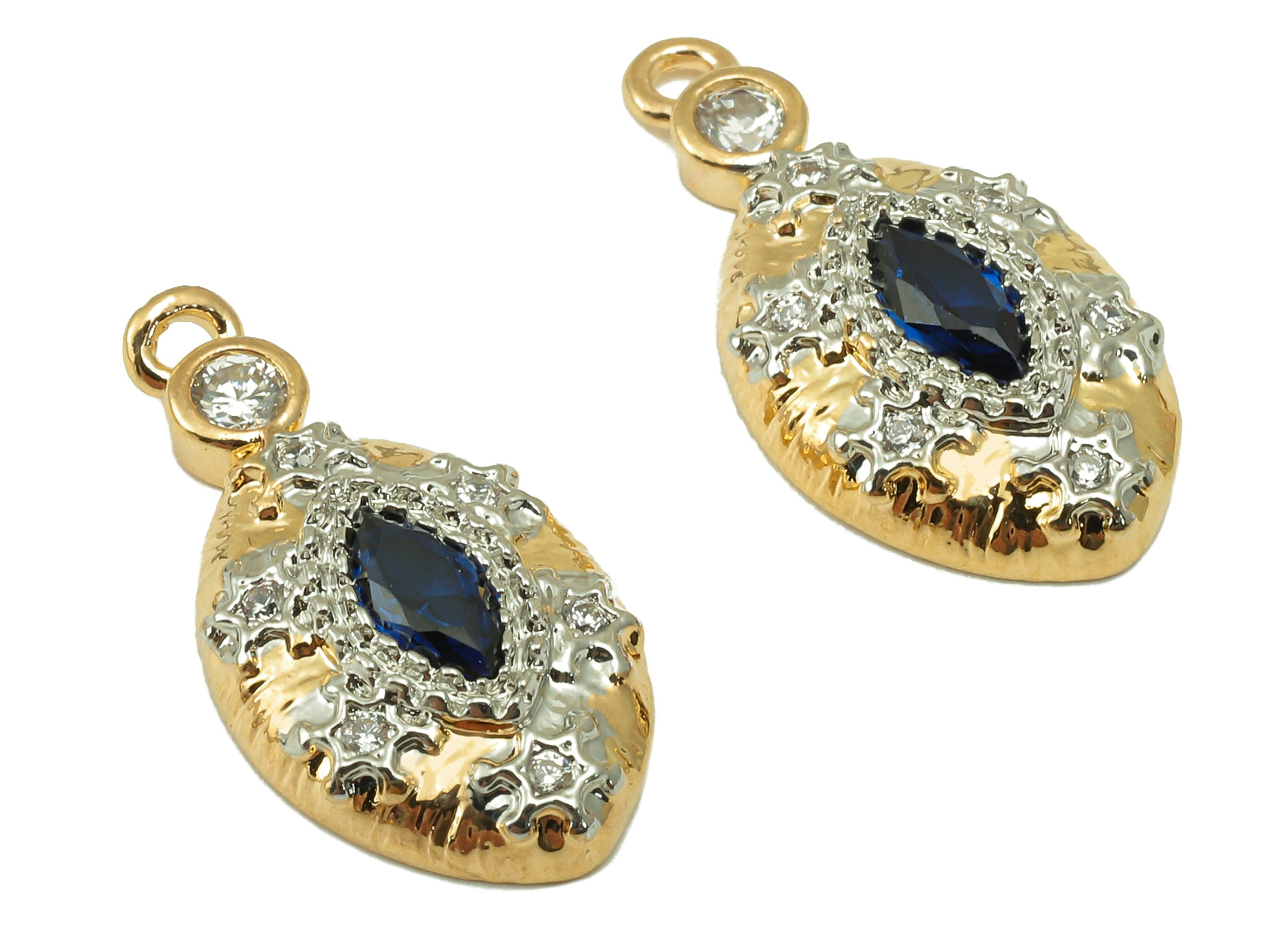 Brass Eye Earring Charm - Barss Cubic Zircon Blue Eye Earring - Pendant With Loop - 18K Real Gold Plating Charm - 20.2x10.2x1.91mm - RGP6599 - DOMEDBAZAAR