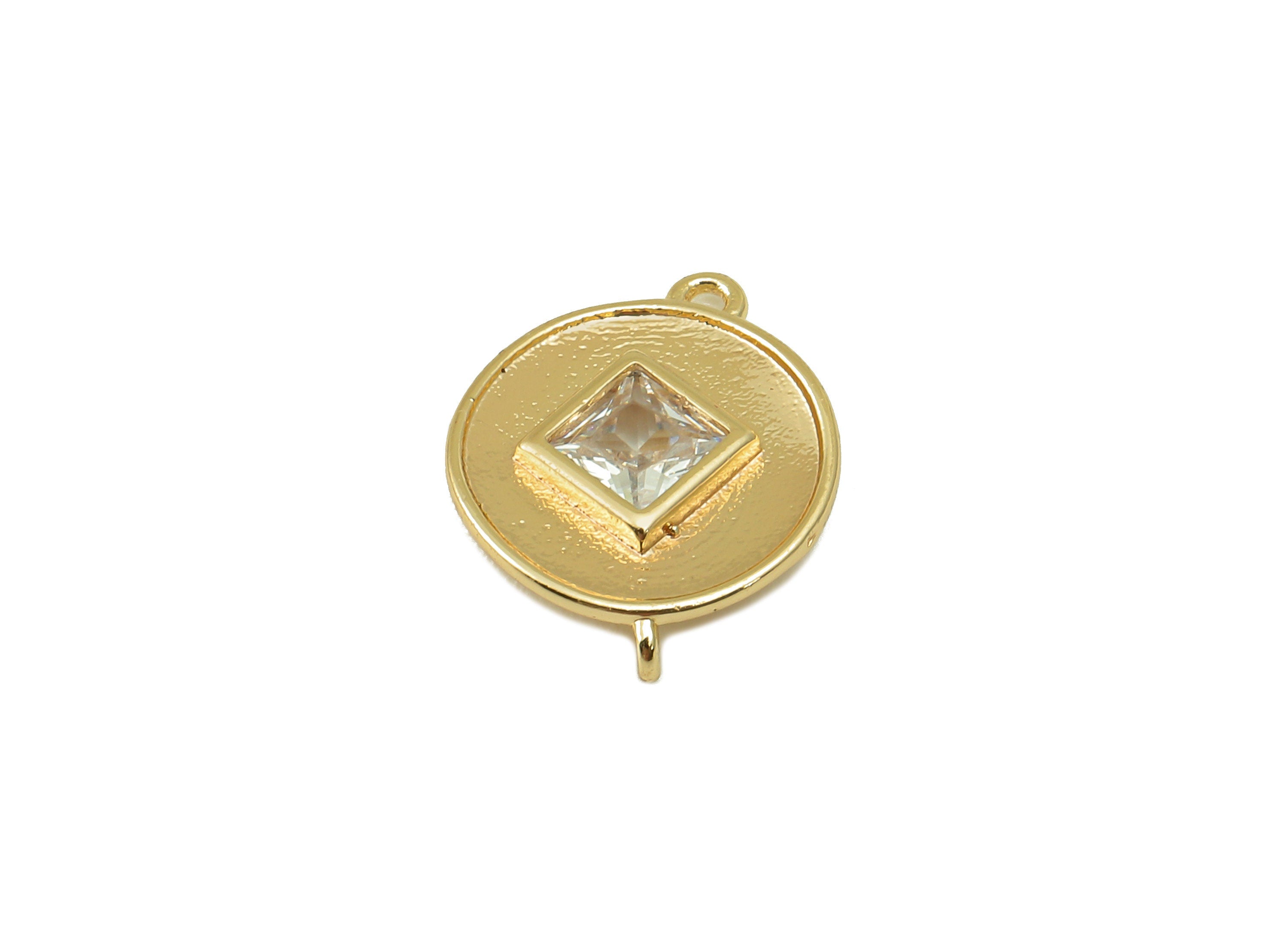 Brass Round Earring Connector - Brass Cubic Zircon Charms - CZ Princess Cross Connector -18K Real Gold Plated Brass -14.2x11.4x2.7mm-RGP6655 - DOMEDBAZAAR