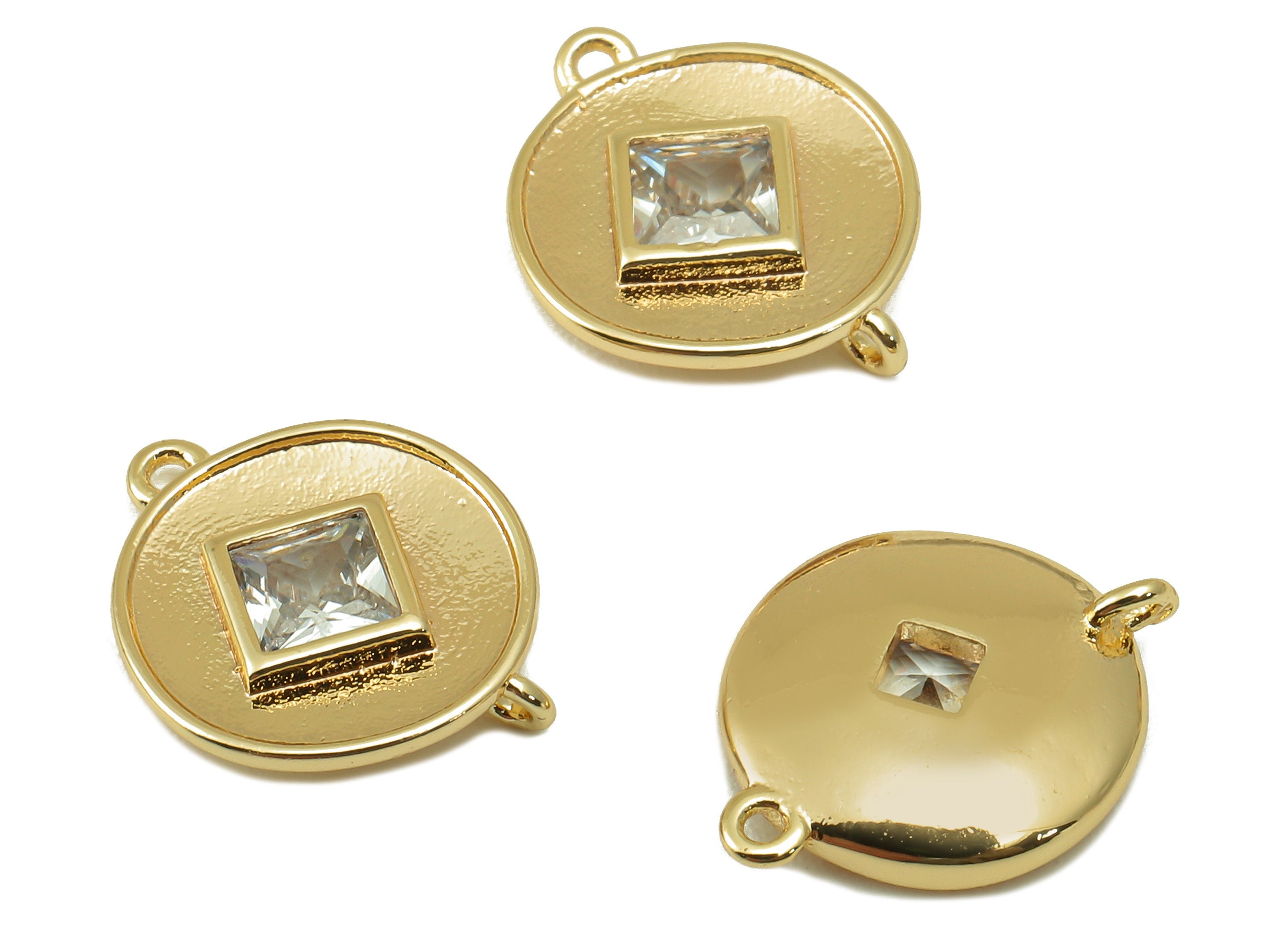 Brass Round Earring Connector - Brass Cubic Zircon Charms - CZ Princess Cross Connector -18K Real Gold Plated Brass -14.2x11.4x2.7mm-RGP6655 - DOMEDBAZAAR