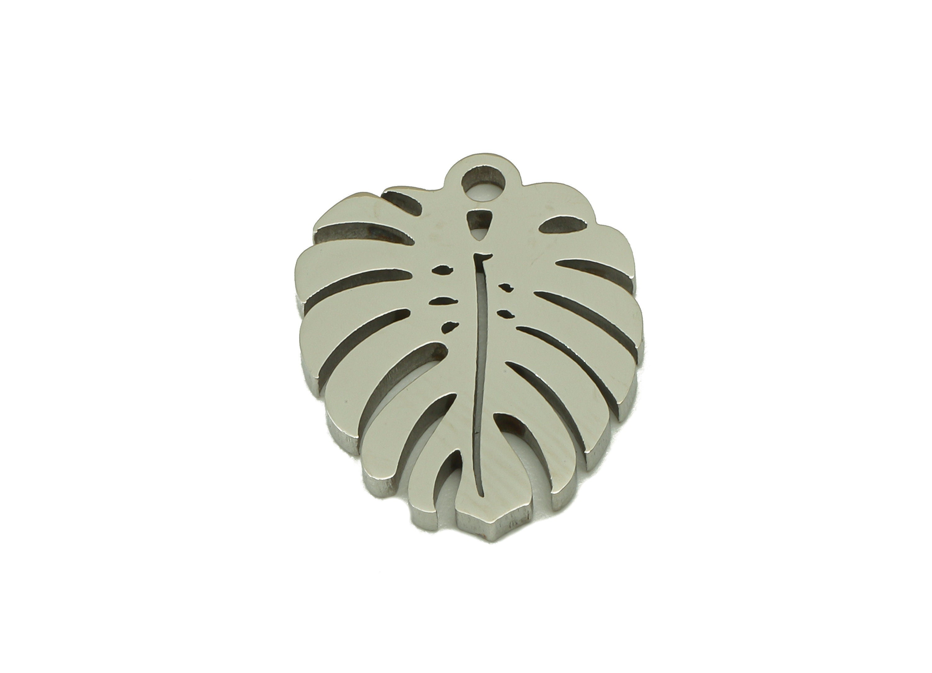 Stainless Steel Monstera Earring Charm - Steel Monstera Earring Charm -Stainless Steel - Steel Leaf Charm - 17.15 x 13.12 x 1.36mm - SS1436 - DOMEDBAZAAR