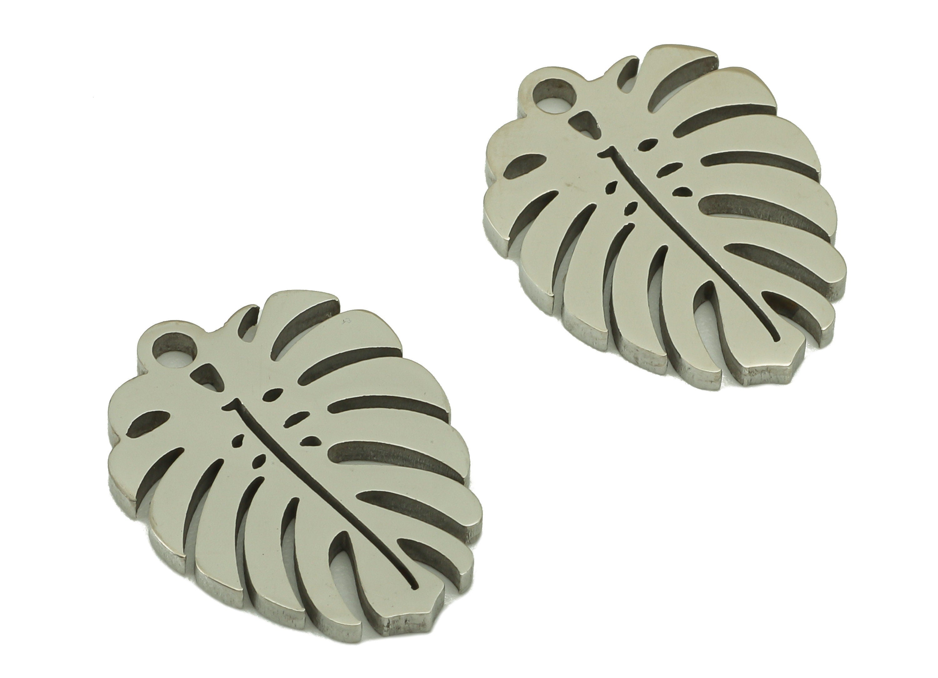 Stainless Steel Monstera Earring Charm - Steel Monstera Earring Charm -Stainless Steel - Steel Leaf Charm - 17.15 x 13.12 x 1.36mm - SS1436 - DOMEDBAZAAR
