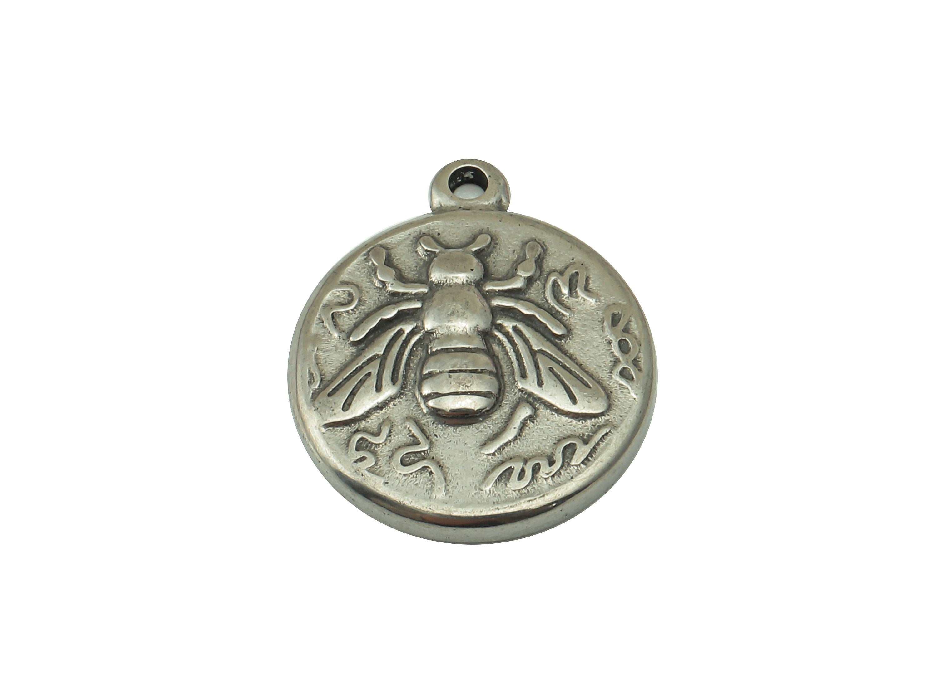 Stainless Steel Bee Earring Charm - Steel Bee Round Pendant - 304 Stainless Steel - Steel Animal Charm -18.2 x 15.5 x 2.86mm- SS1441 - DOMEDBAZAAR