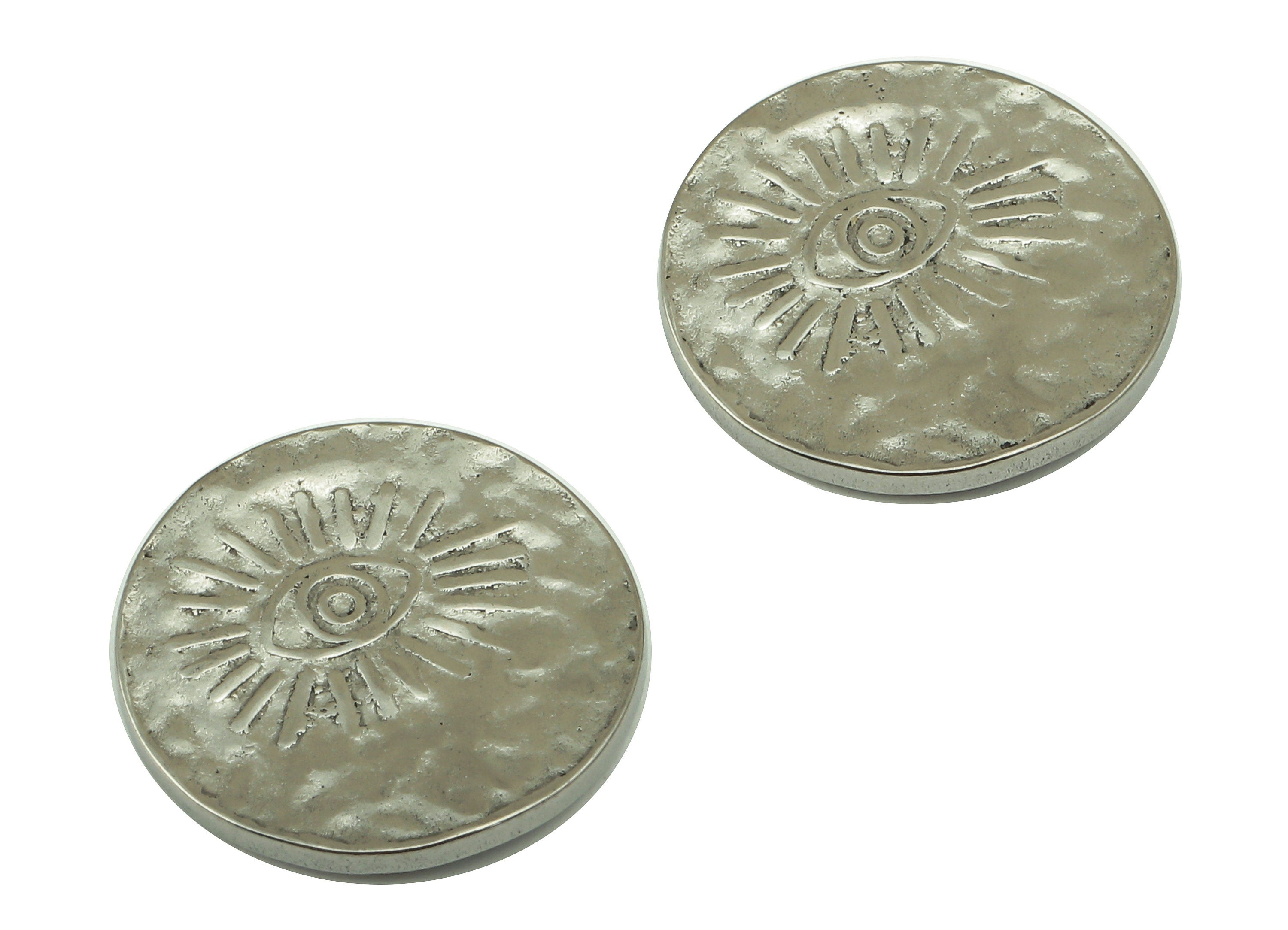 Stainless Steel Eye - Steel Hammered Sun Disc - For Earring - Steel Hammered Charm - Steel Round Disc - 16.27x 16.27 x 1.28mm - SS1443 - DOMEDBAZAAR