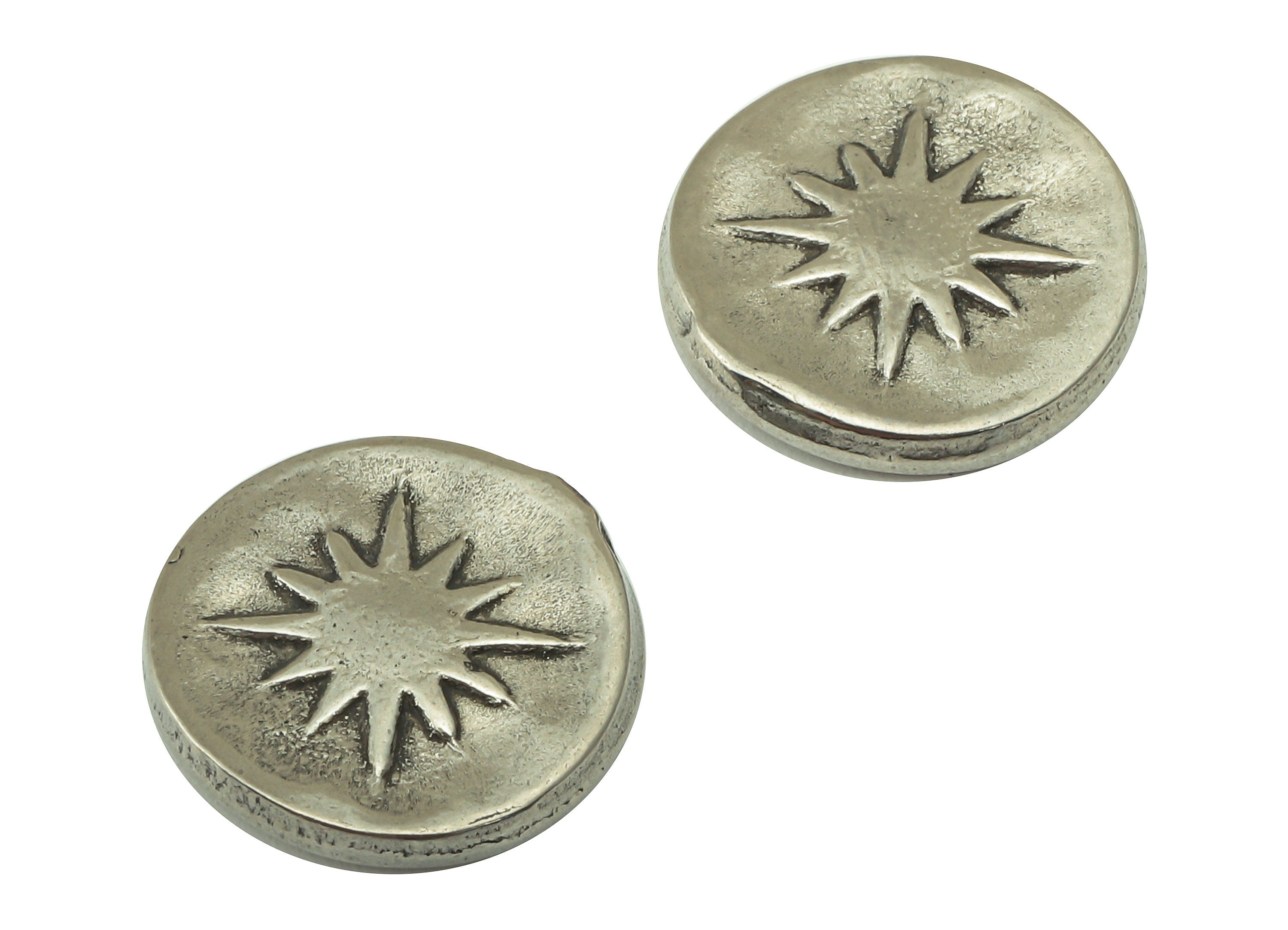 Stainless Steel Star Earring - Steel Round Disc Earring - 304 Stainless Steel - Steel Hammered - For Earring - 14.63 x 14.63 x2.22mm- SS1444 - DOMEDBAZAAR