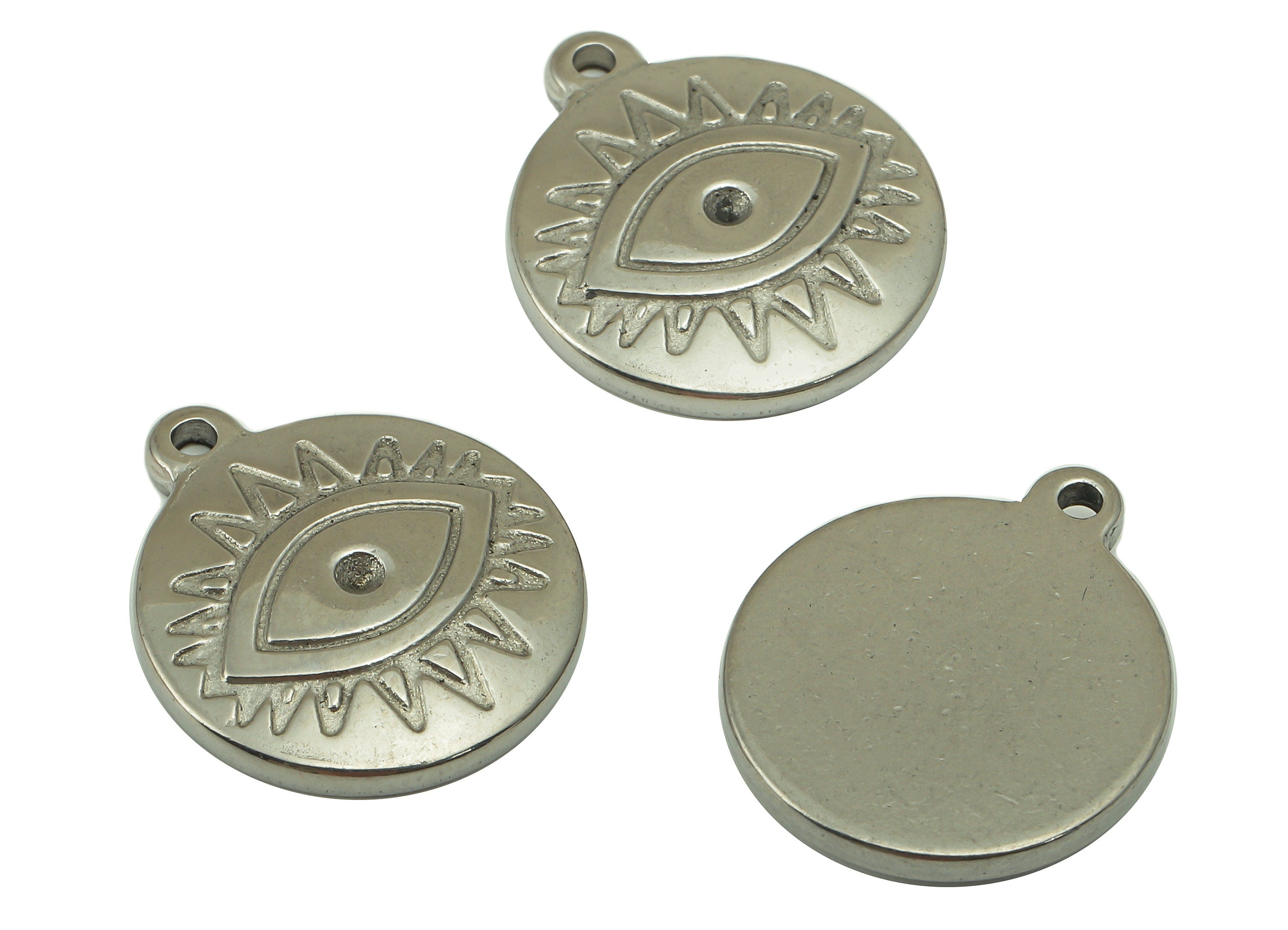 Stainless Steel Eye Earring Charm - Steel Round Eyelash Earring Charm - 304 Stainless Steel - Steel Charm -20.24x 17.14 x 2.73mm - SS1446 - DOMEDBAZAAR