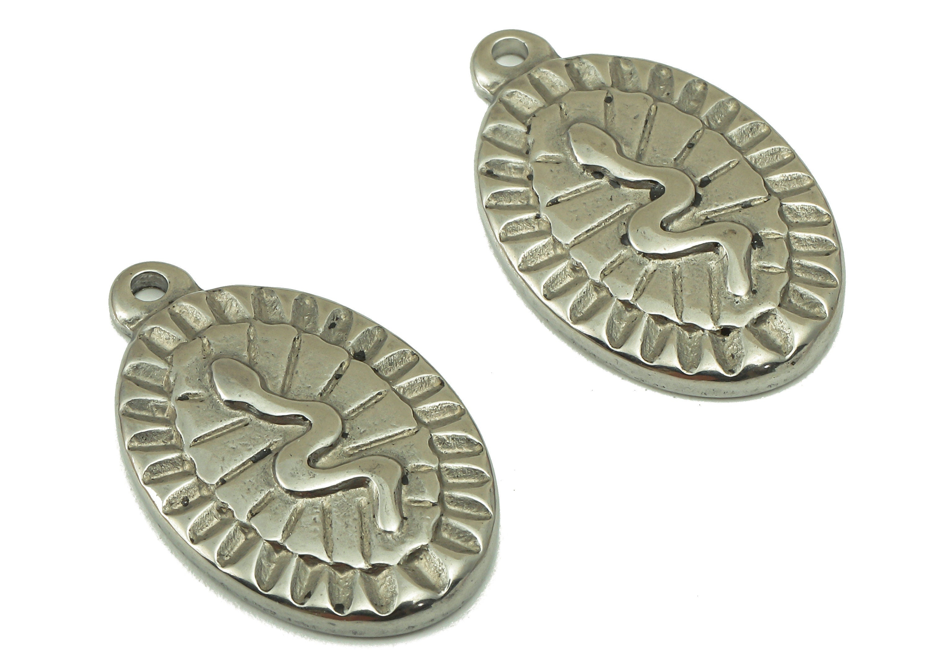 Stainless Steel Snake Earring Charm - Steel Ellipse Snake Pendant - 304 Stainless Steel -Stainless Steel Charm -25.24x 15.3x 2.94mm - SS1447 - DOMEDBAZAAR