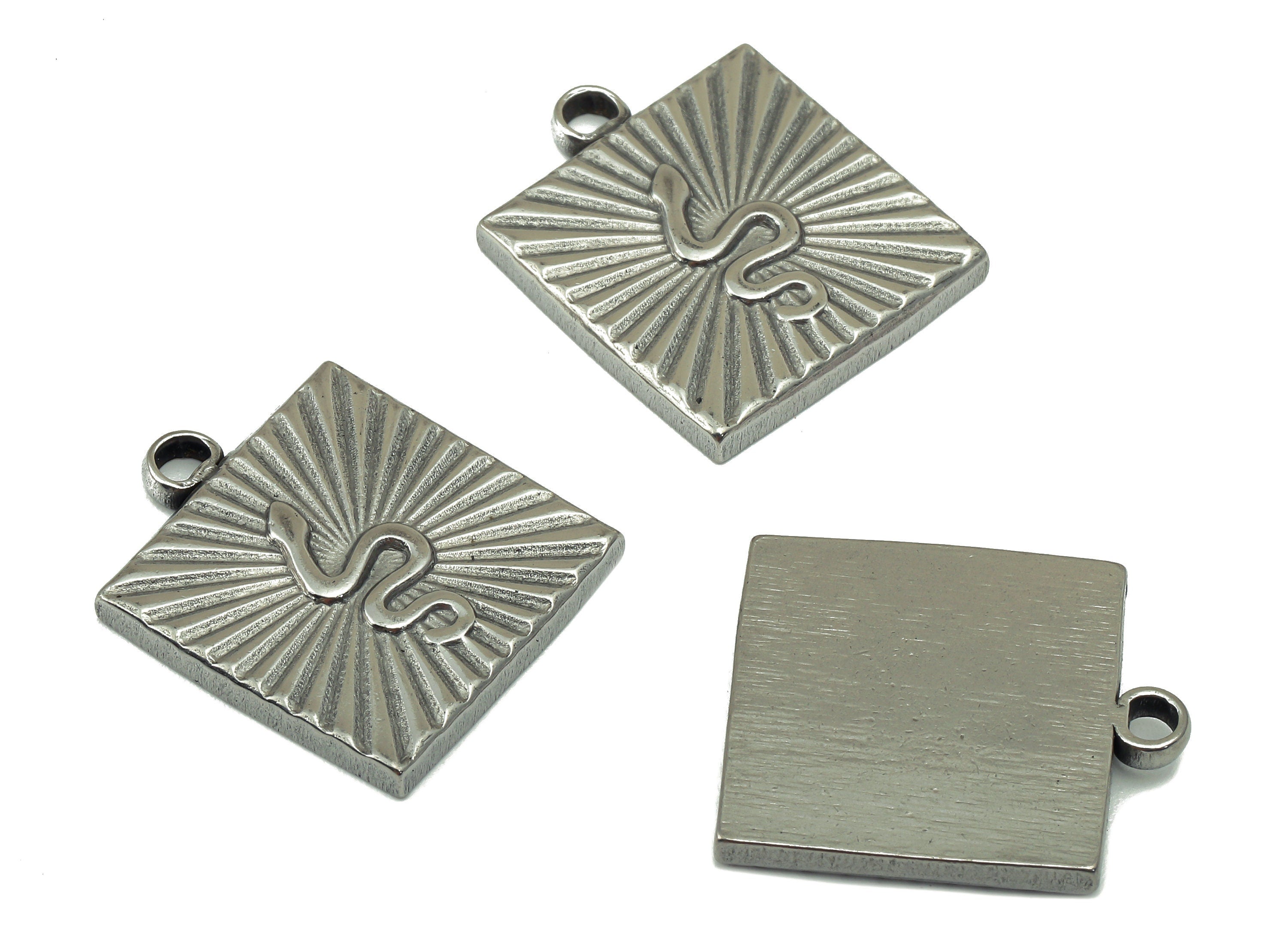 Stainless Steel Snake Earring Charm - Steel Square Snake Pendant - 304 Stainless Steel -Textured Steel Charm -21.77x 18.41 x 2.74mm - SS1448 - DOMEDBAZAAR