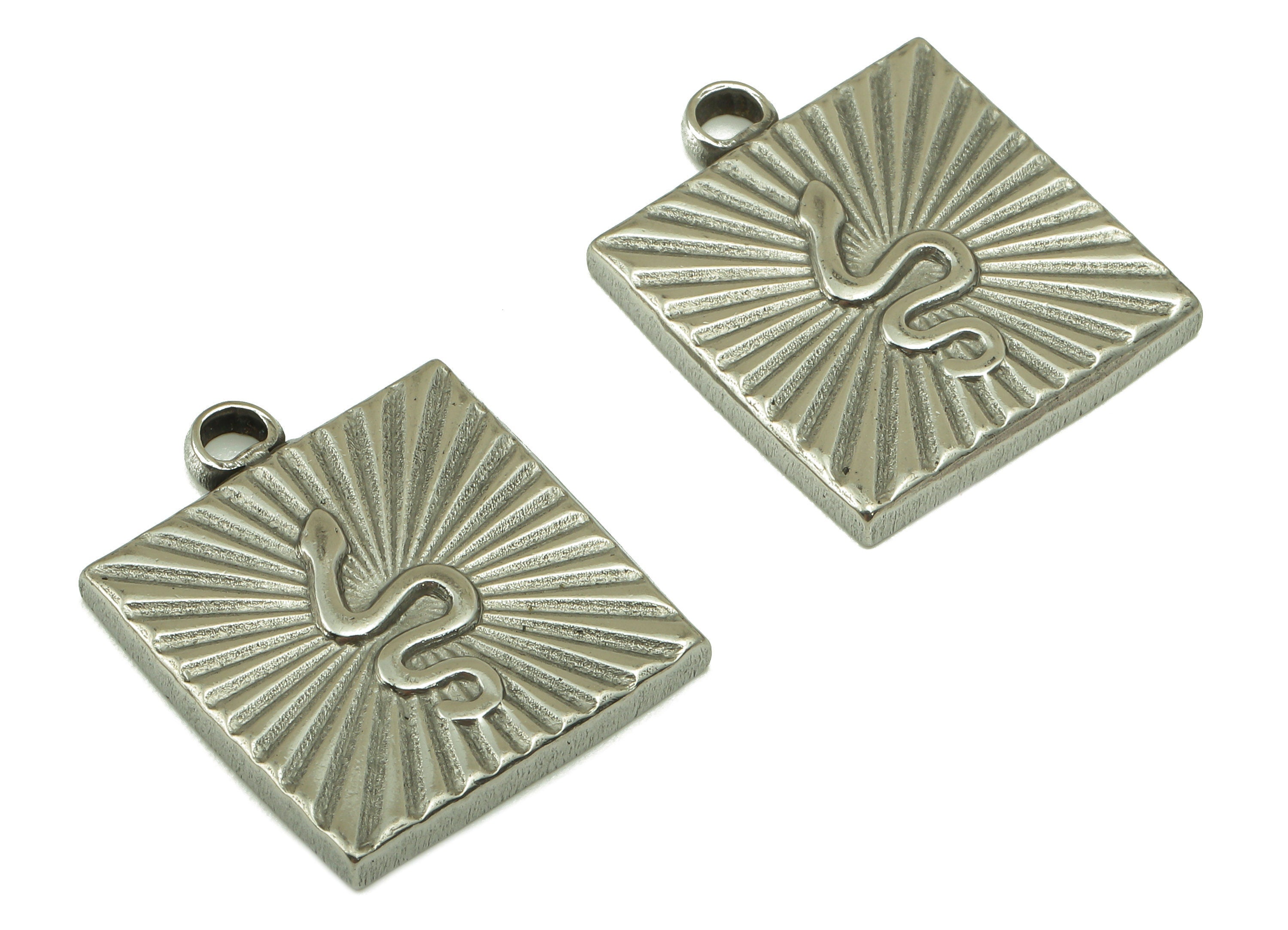 Stainless Steel Snake Earring Charm - Steel Square Snake Pendant - 304 Stainless Steel -Textured Steel Charm -21.77x 18.41 x 2.74mm - SS1448 - DOMEDBAZAAR