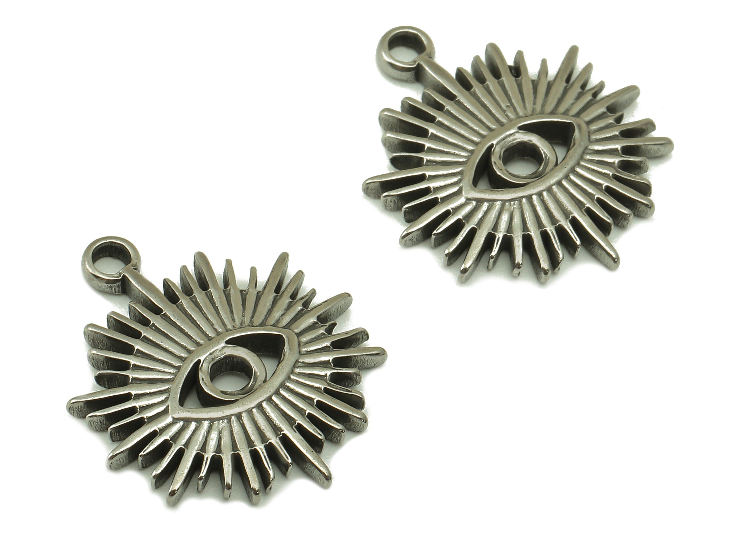 Stainless Steel Sun Earring Charm - Steel Sun Eye Charm - 304 Stainless Steel -Steel Sunshine Pendant -20.87x 18.33x 2.42mm - SS1453 - DOMEDBAZAAR