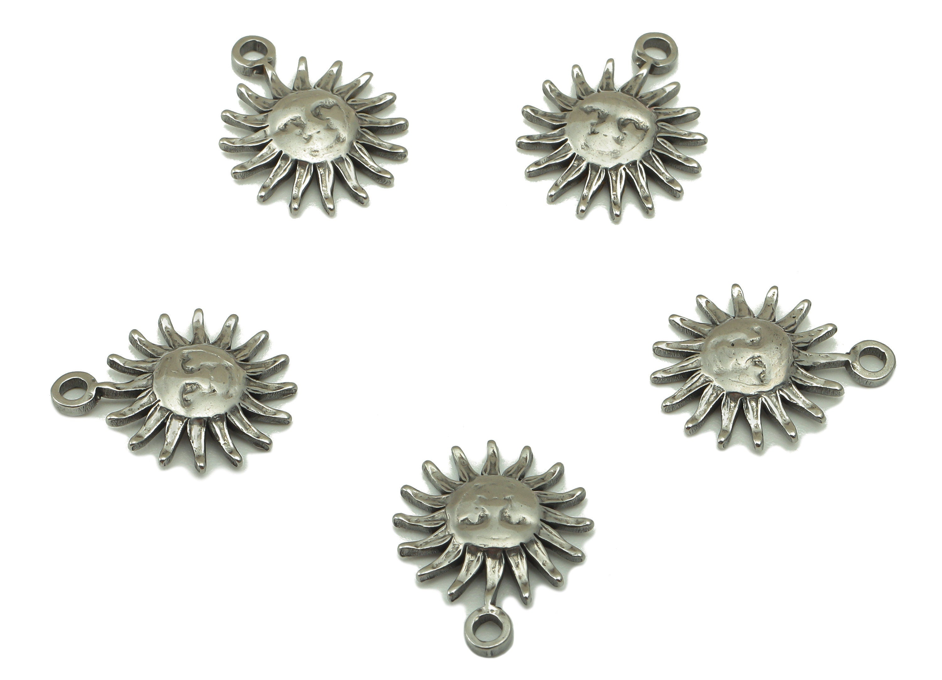 Stainless Steel Sun Earring Charm - Steel Sun Face Charm -Mini Sun Charm For Bracelet -Steel Sunshine Pendant -14.4x11.49x1.2mm - SS1455 - DOMEDBAZAAR