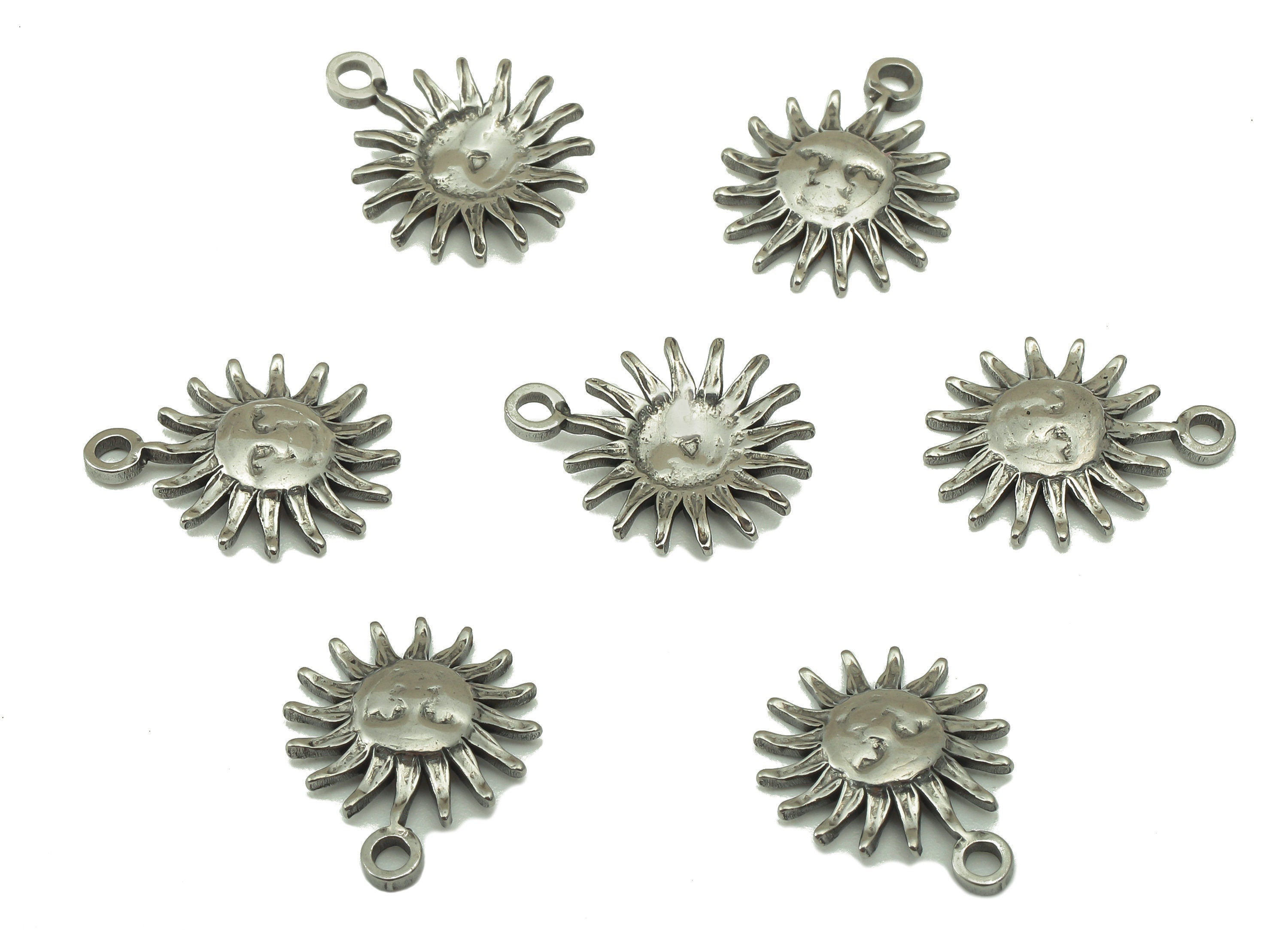 Stainless Steel Sun Earring Charm - Steel Sun Face Charm -Mini Sun Charm For Bracelet -Steel Sunshine Pendant -14.4x11.49x1.2mm - SS1455 - DOMEDBAZAAR