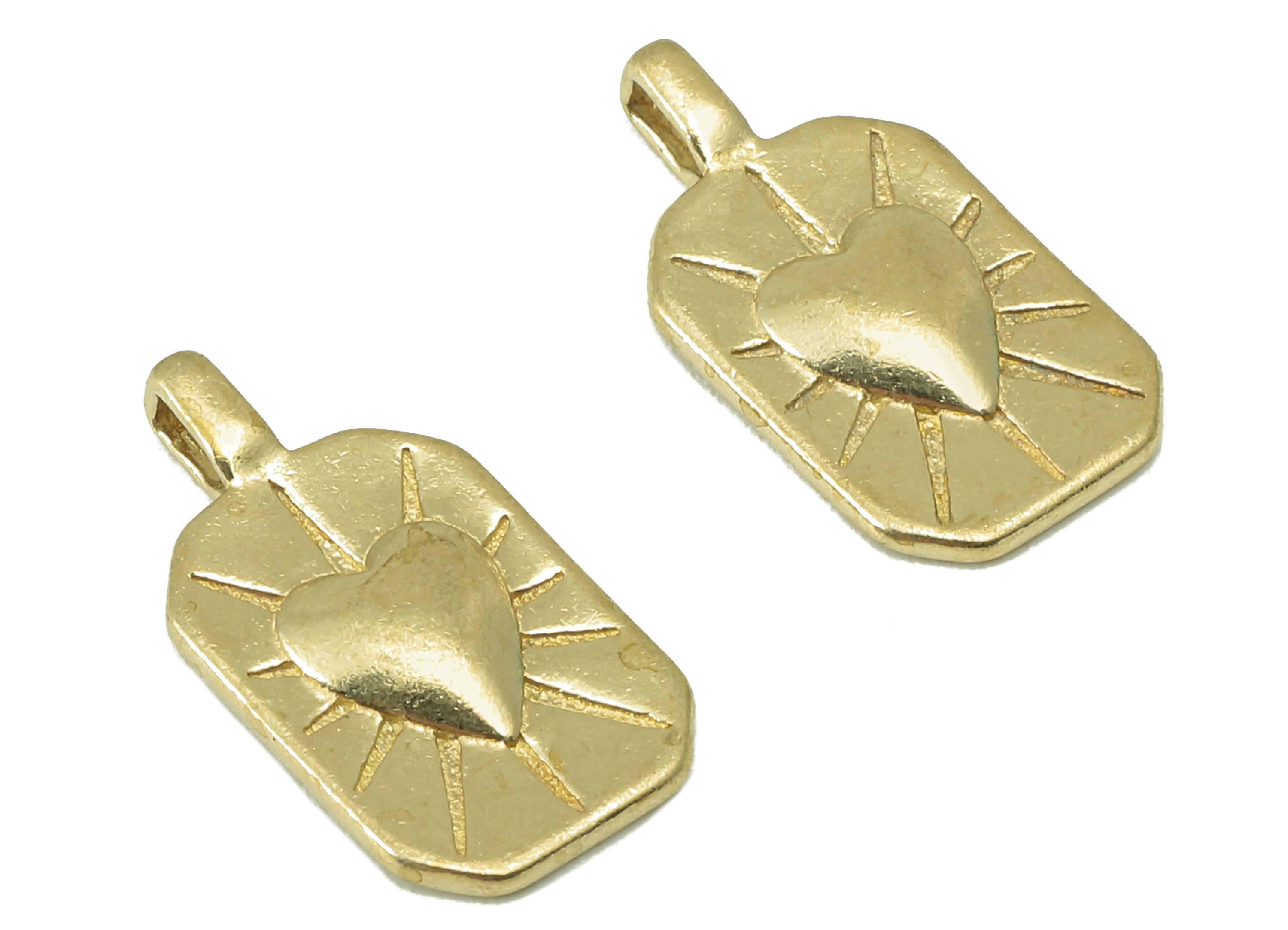 Brass Oval Rectangular Earring Charm - Raw Brass Heart Pendant - Antique Looking Heart Charm - For Necklaces - 16x 8.6x 1.72mm - PP8328 - DOMEDBAZAAR