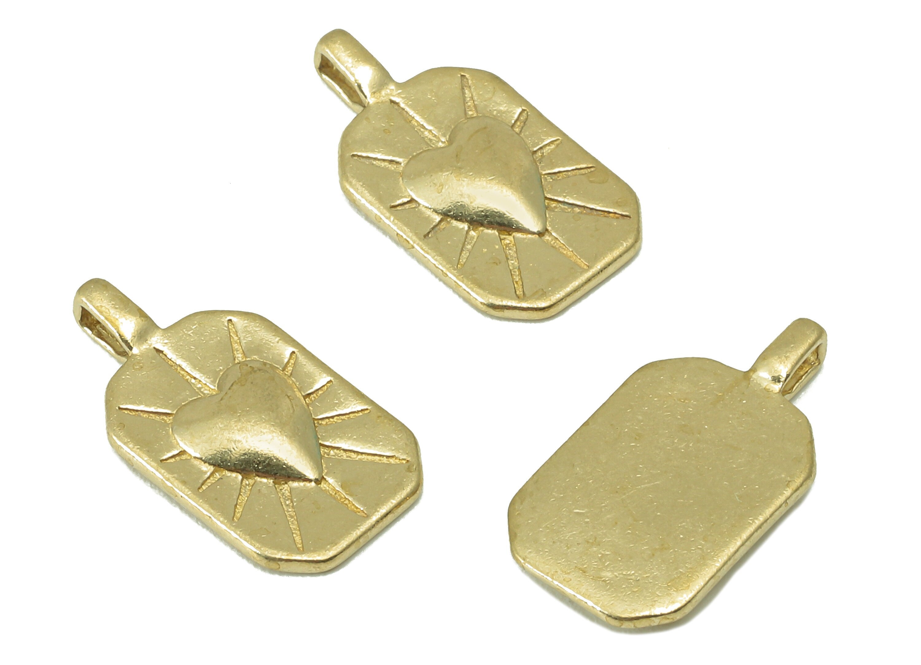 Brass Oval Rectangular Earring Charm - Raw Brass Heart Pendant - Antique Looking Heart Charm - For Necklaces - 16x 8.6x 1.72mm - PP8328 - DOMEDBAZAAR
