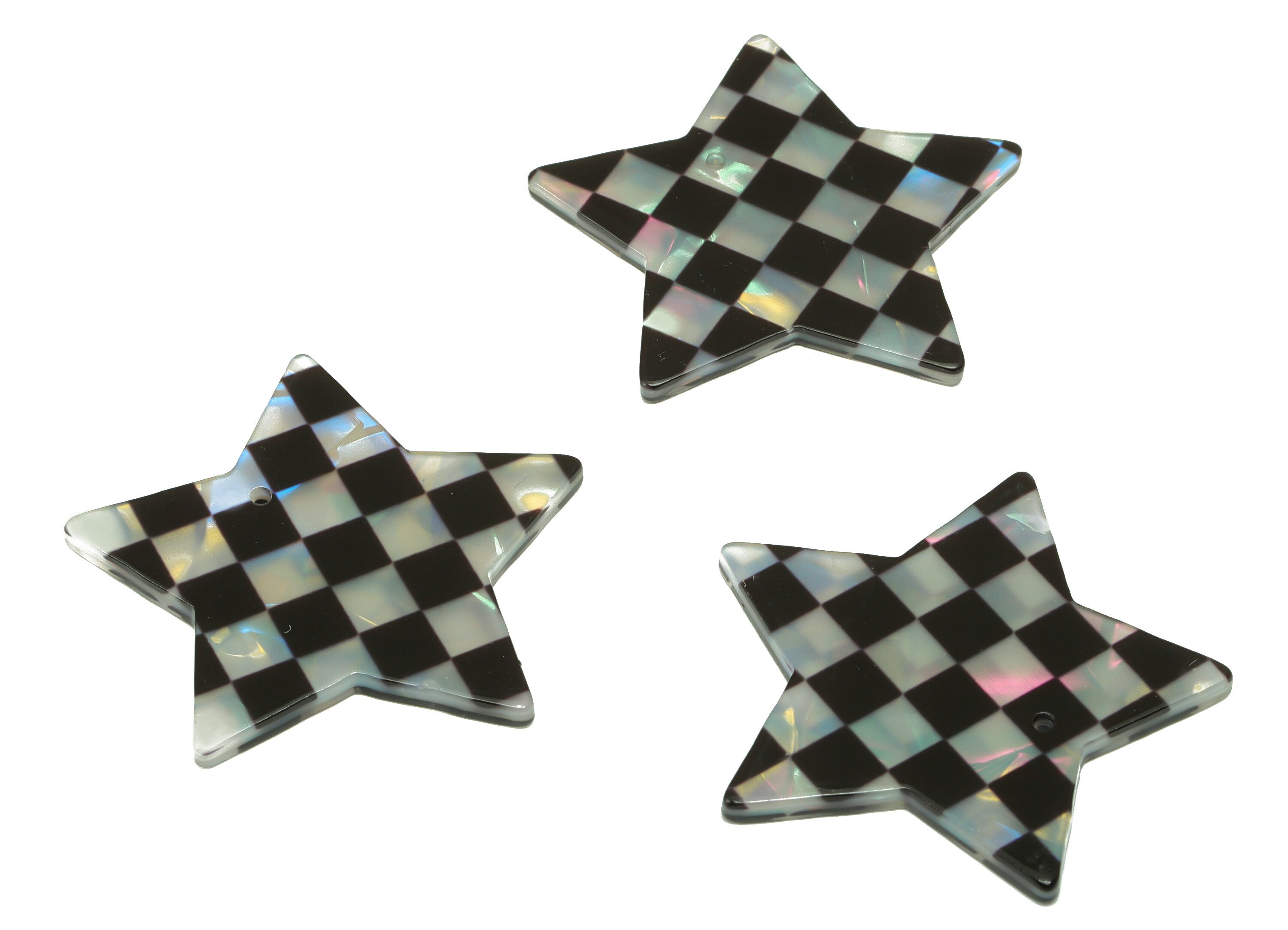 Acetates Star Earring Charms - Acetate Star Checkerboard laser Pendant - Jewelry Supplies - Color Code: A875- 40x39.99x 2.46mm - AC2551-A875 - DOMEDBAZAAR