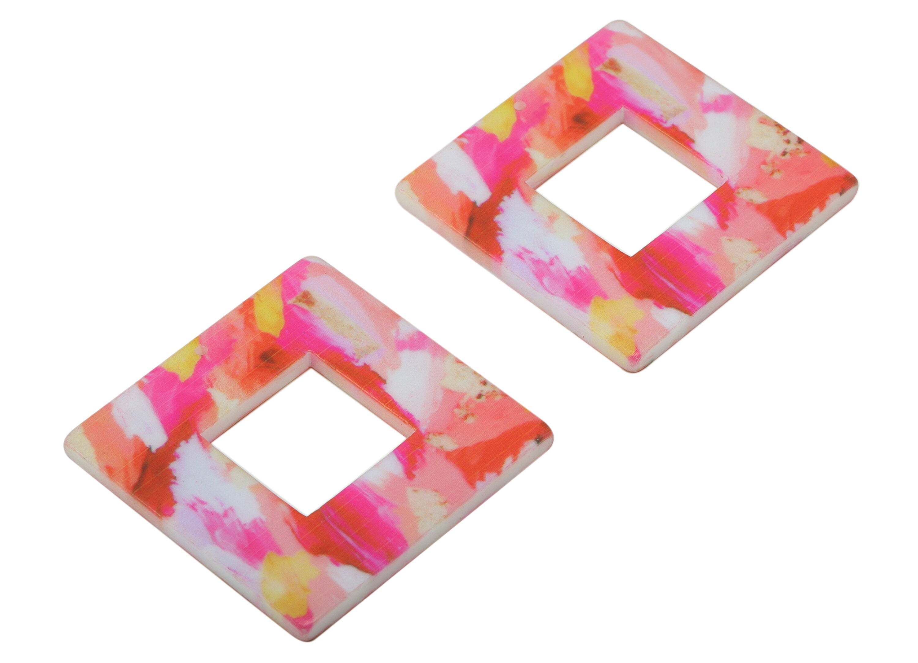 Acrylic Square Earring Charm - Acrylic Rainbow Square Pendant with Hole -Charm for Necklace- Code Color: B13 -34.54x34.5x3.05mm - AC2568-B13 - DOMEDBAZAAR