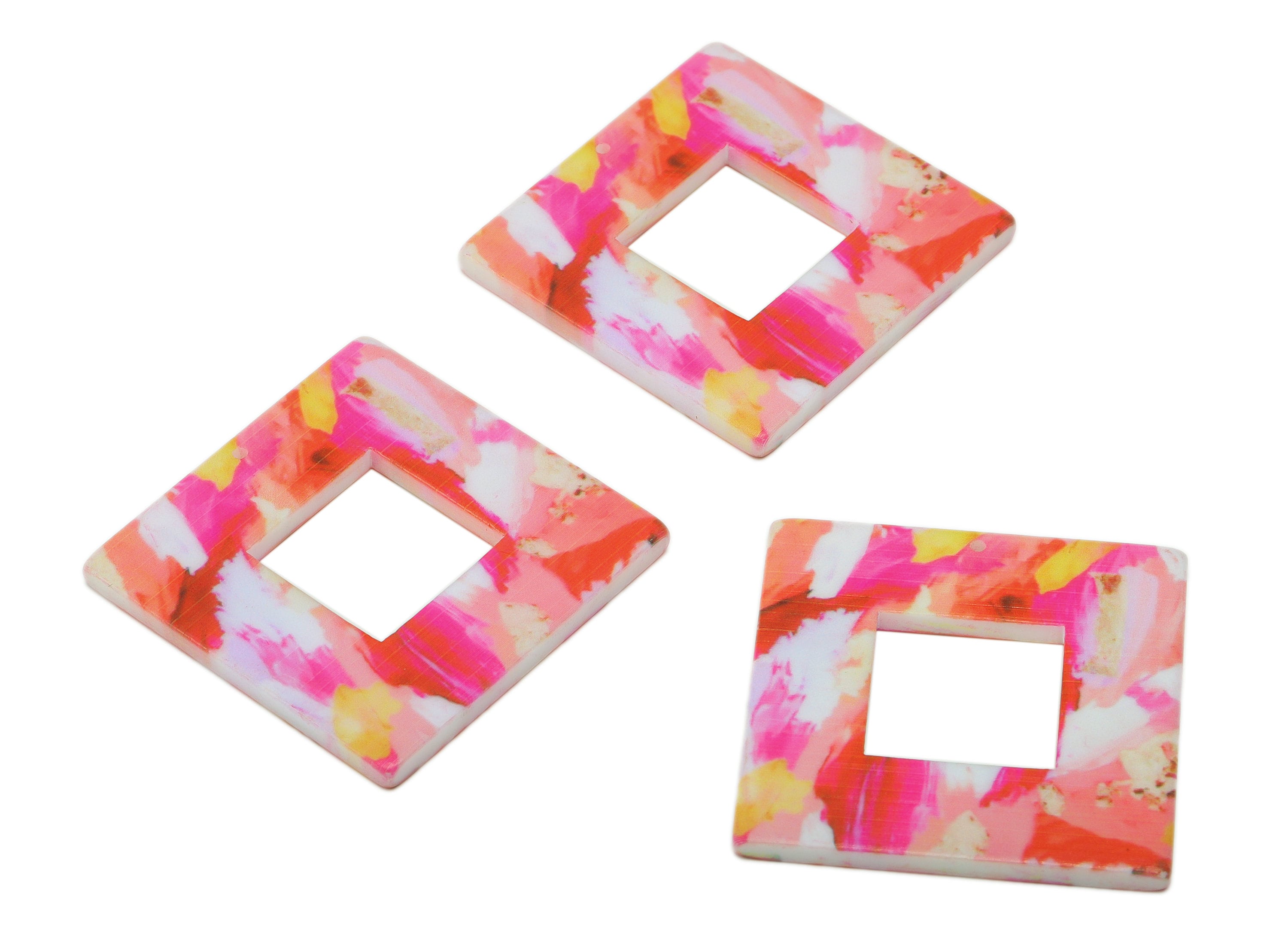 Acrylic Square Earring Charm - Acrylic Rainbow Square Pendant with Hole -Charm for Necklace- Code Color: B13 -34.54x34.5x3.05mm - AC2568-B13 - DOMEDBAZAAR