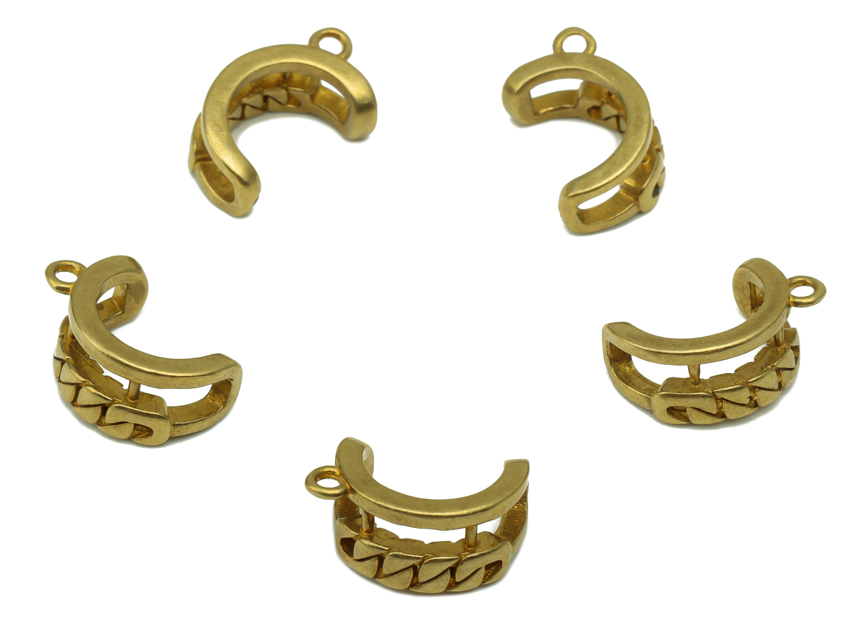 Brass Cuff Earring Charm - Raw Brass Ear Cuff with Loop - Textured Chain Earring Cuff - Cuff Ear Charm - 11.67 x 8.21 x 1.98mm - PP8140 - DOMEDBAZAAR