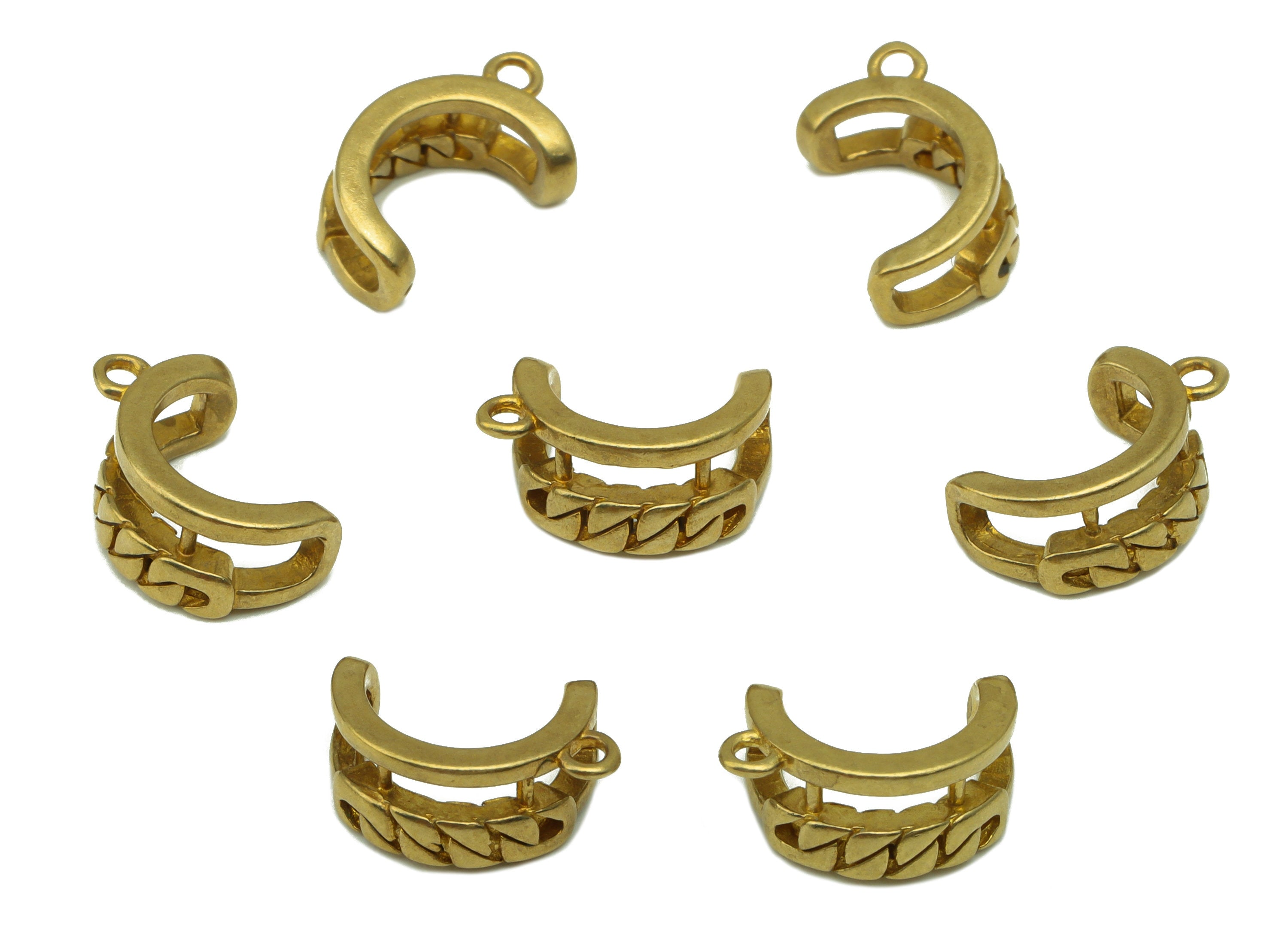 Brass Cuff Earring Charm - Raw Brass Ear Cuff with Loop - Textured Chain Earring Cuff - Cuff Ear Charm - 11.67 x 8.21 x 1.98mm - PP8140 - DOMEDBAZAAR