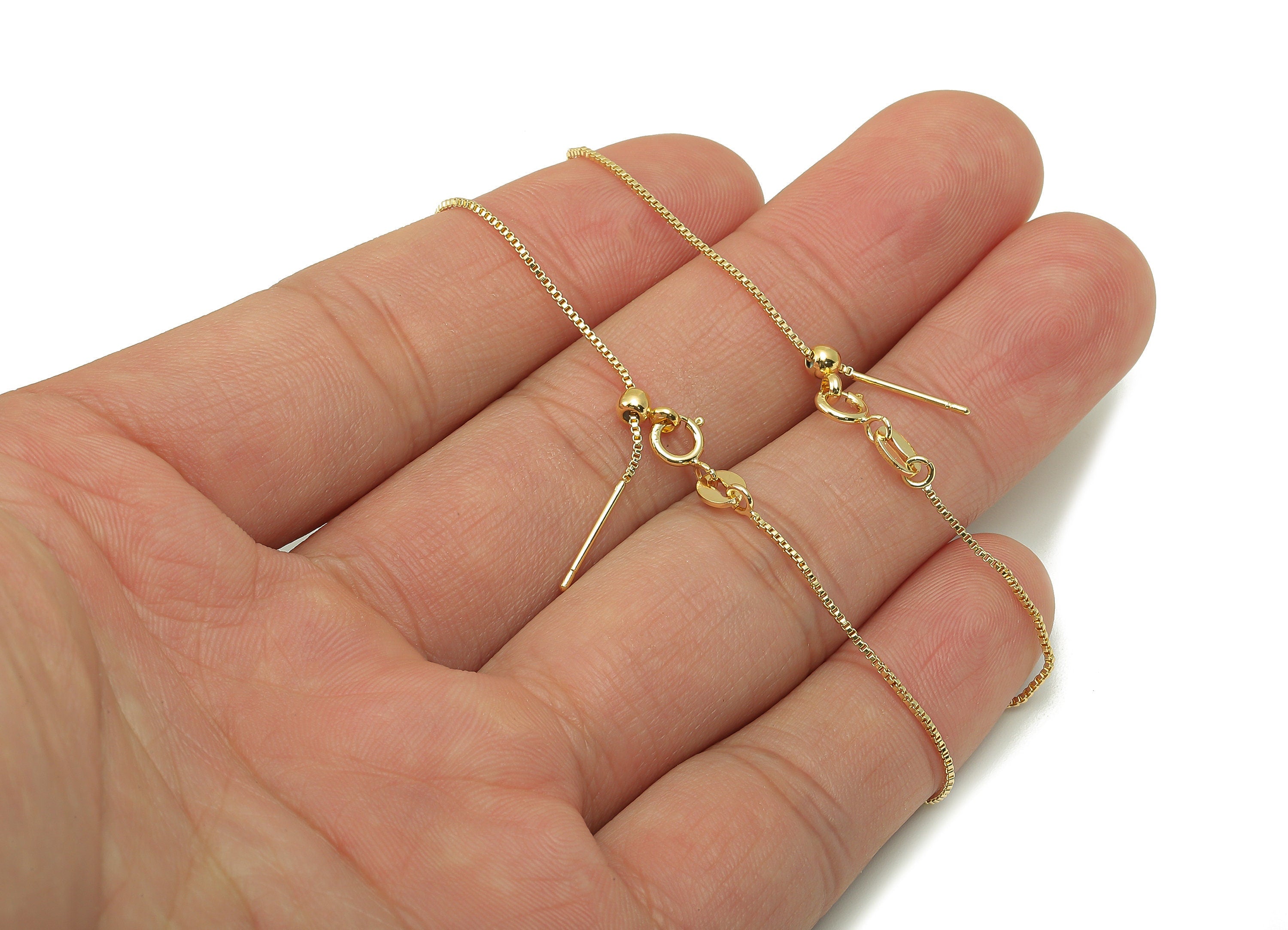 Brass Box Chain Bracelet - Brass Box Chain - Lobster Clasp Bracelet Chain -18K Real Gold Adjustable Chain-Jewelry Making-205x5x0.8mm-RGP6597 - DOMEDBAZAAR