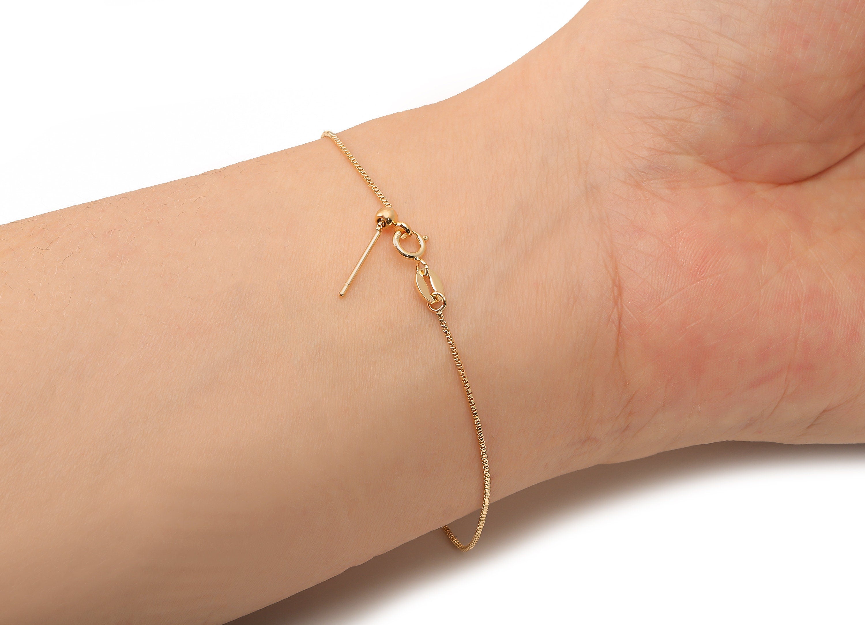 Brass Box Chain Bracelet - Brass Box Chain - Lobster Clasp Bracelet Chain -18K Real Gold Adjustable Chain-Jewelry Making-205x5x0.8mm-RGP6597 - DOMEDBAZAAR
