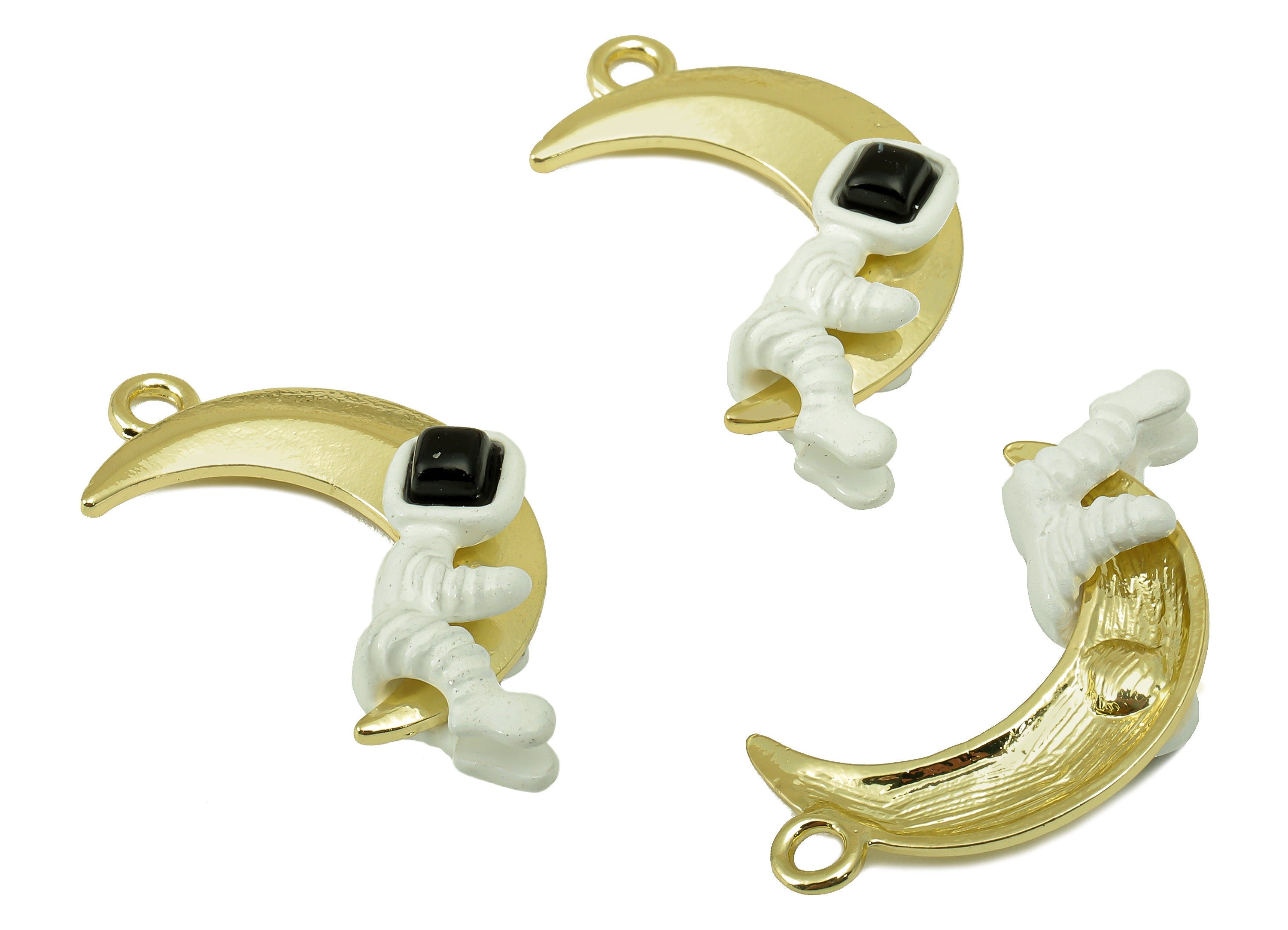 Alloy Astronaut Charms - Zinc Alloy Crescent Pendant - Moon Pendant - KC Gold Tone White Plated - 33x19x6mm- ZZ2038 - DOMEDBAZAAR