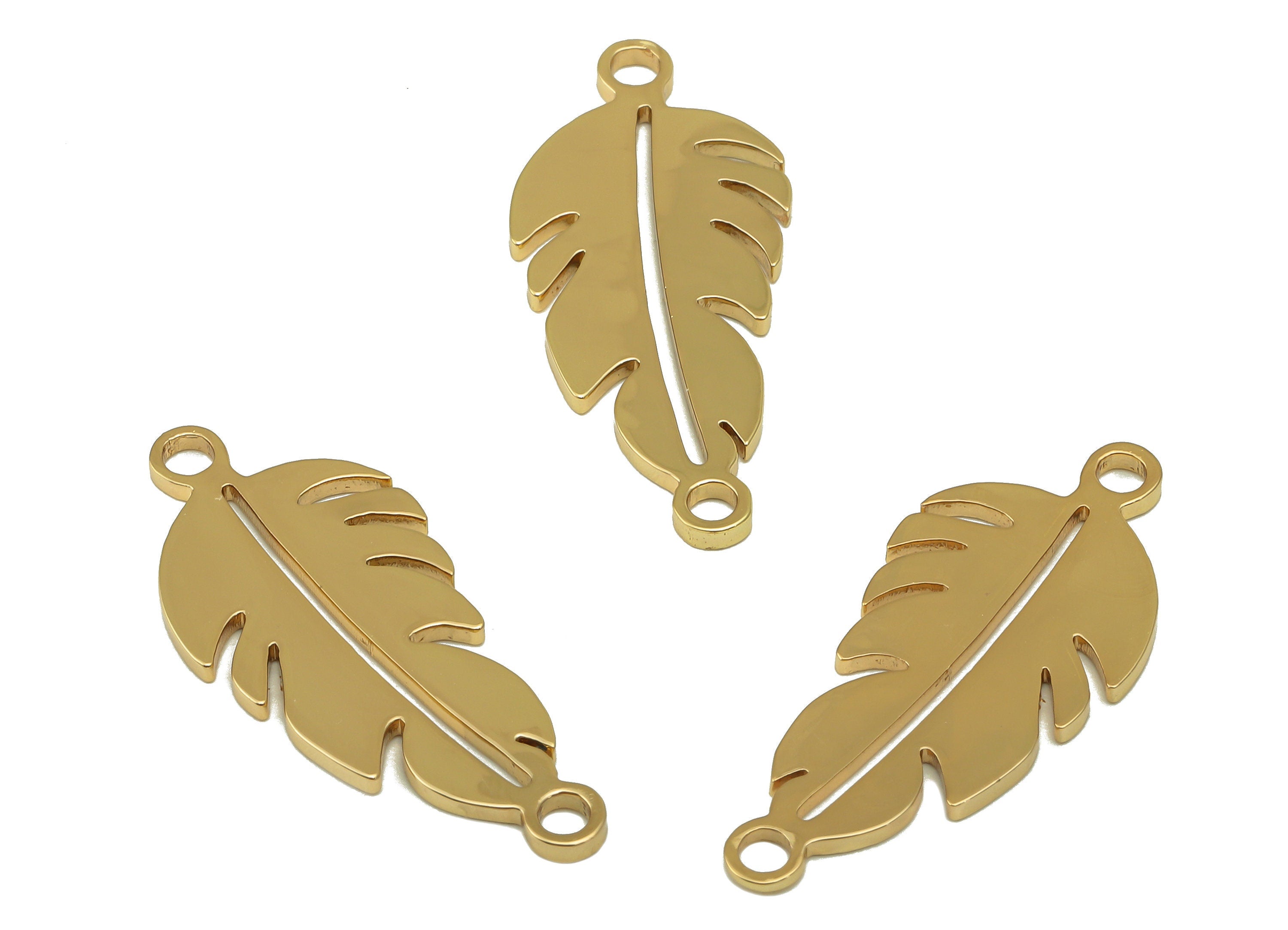 Stainless Steel Leaf Earring - SS Bracelet Connector - For Bracelet - 18K Real Gold Plated stainless steel-Jewelry Making-26x11x1mm-RGP6627G - DOMEDBAZAAR