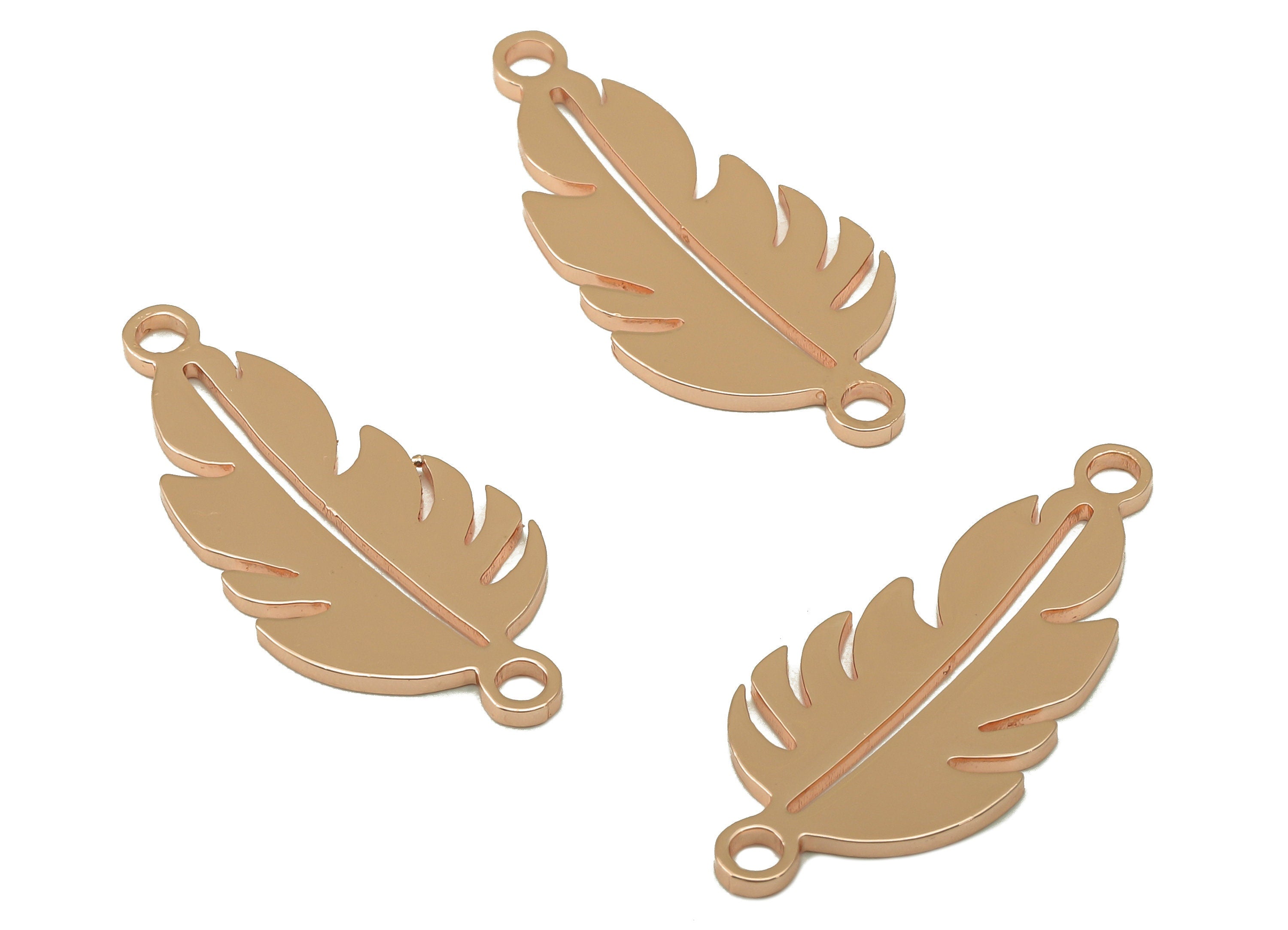 Stainless Steel Leaf Earring - SS Bracelet Connector - For Bracelet - 18K Rose Gold Plated stainless steel-Jewelry Making-26x11x1mm-RGP6627R - DOMEDBAZAAR
