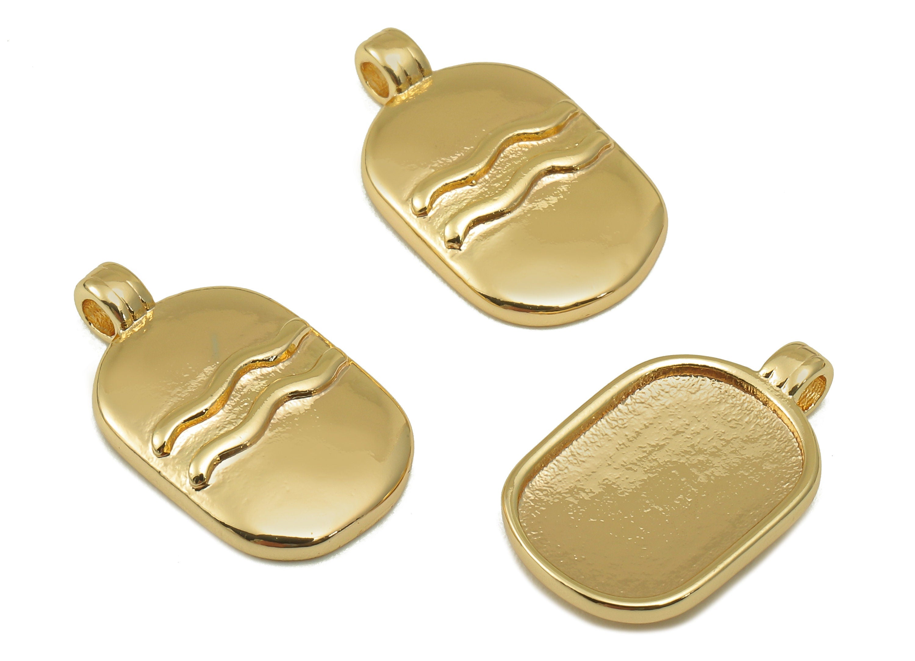 Brass Oval Earring Charm - Brass Constellation Earring -Textured Oval Aquarius Pendant-18K Real Gold Plated-JewelryMaking-18x11x3mm-RGP6669E - DOMEDBAZAAR