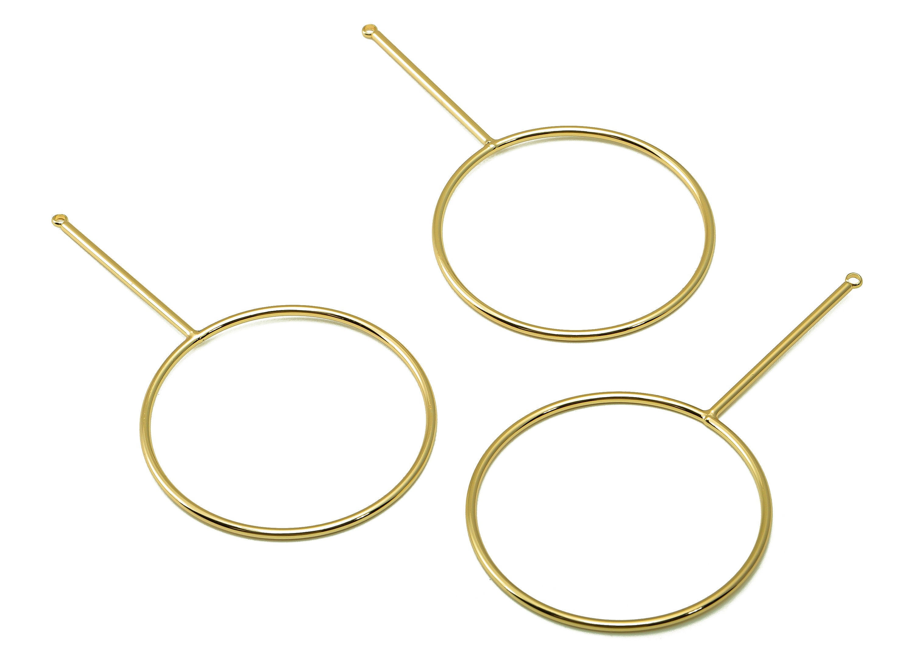 Brass Circle Earring Hoop Charm - Brass Wire Earring Hoop - Gold Huge Earring Wire Hoop - 18K Real Gold Plated Brass - 72x40x1.5mm- RGP6594 - DOMEDBAZAAR