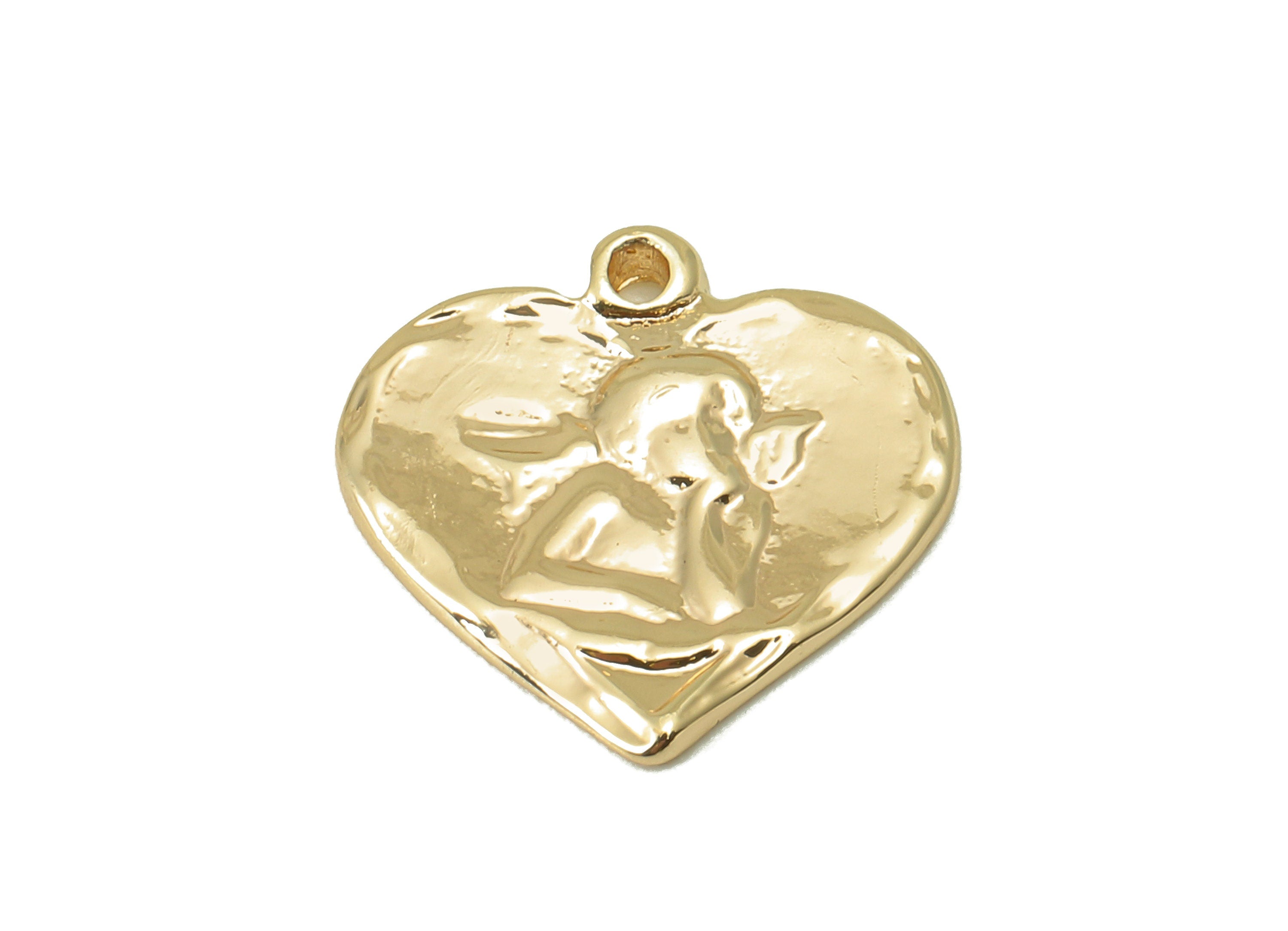 Brass Heart Charm - Brass Heart Pendant - Mini Heart Earring Charm - Gold Textured Heart Pendant -Jewelry Supplies-15.7x15.8x 1.82mm-RGP6011 - DOMEDBAZAAR