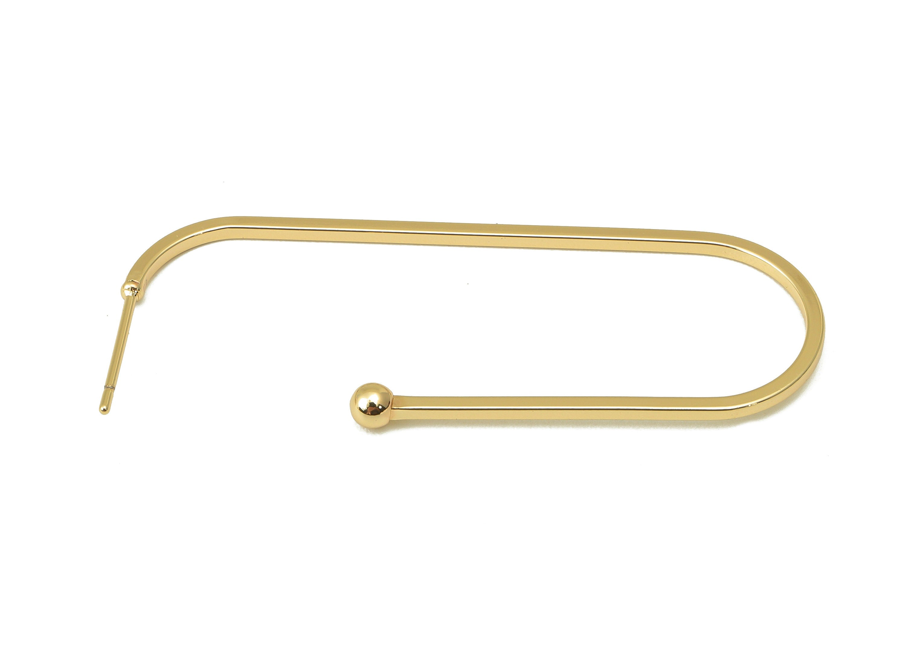 Brass Oval Rectangle Stud Earring - Brass Mini Ball Earring Post - Open Earring Post - 18K Real Gold Plated - 45.83x 17.1x 1.15mm-RGP6016 - DOMEDBAZAAR