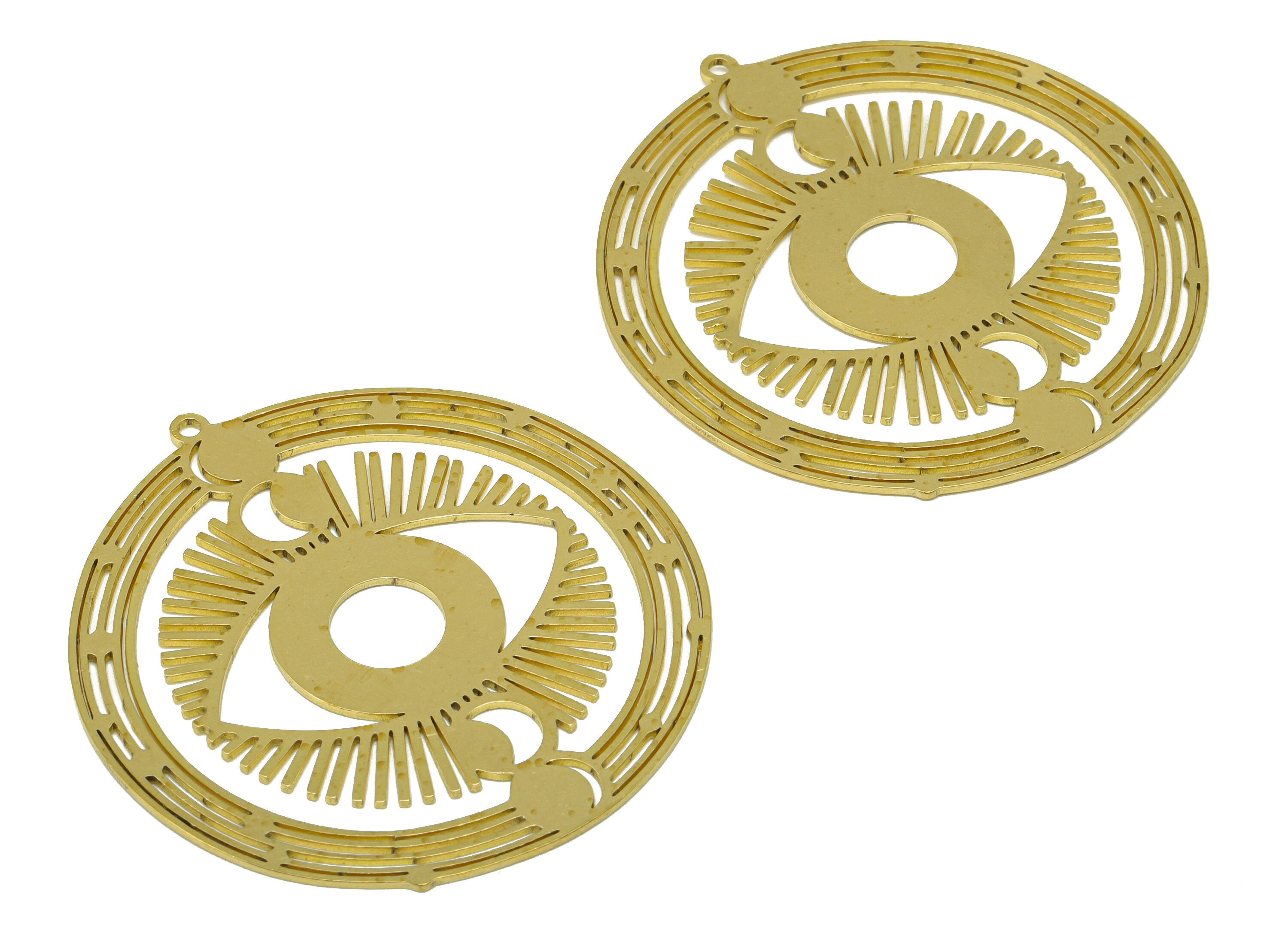 Brass Round Earring - Brass Eye Moon Laser Cut Pendant - Brass Crescent Earring Charm- For Necklace -For Pendant- 54.97x51.78x0.8mm - PP8513 - DOMEDBAZAAR