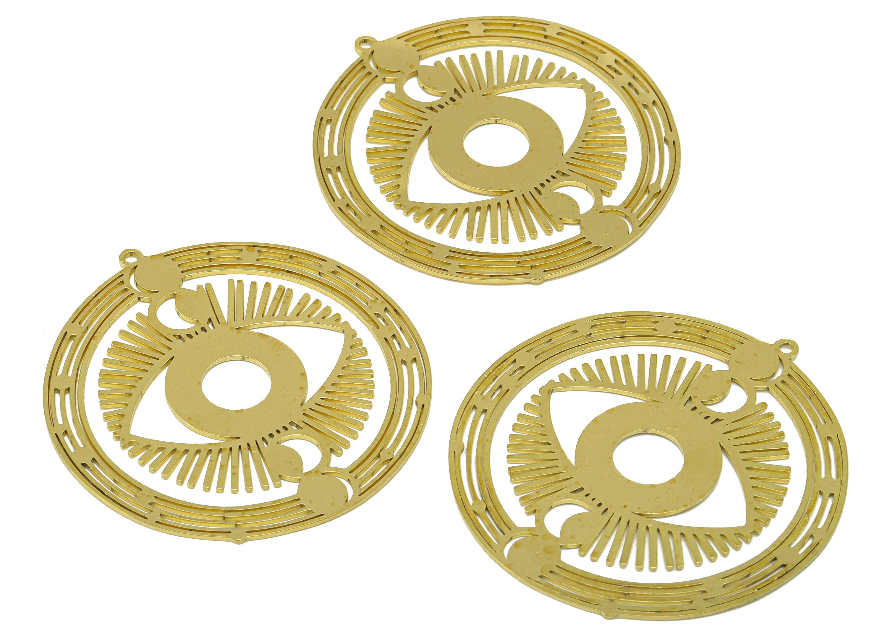 Brass Round Earring - Brass Eye Moon Laser Cut Pendant - Brass Crescent Earring Charm- For Necklace -For Pendant- 54.97x51.78x0.8mm - PP8513 - DOMEDBAZAAR