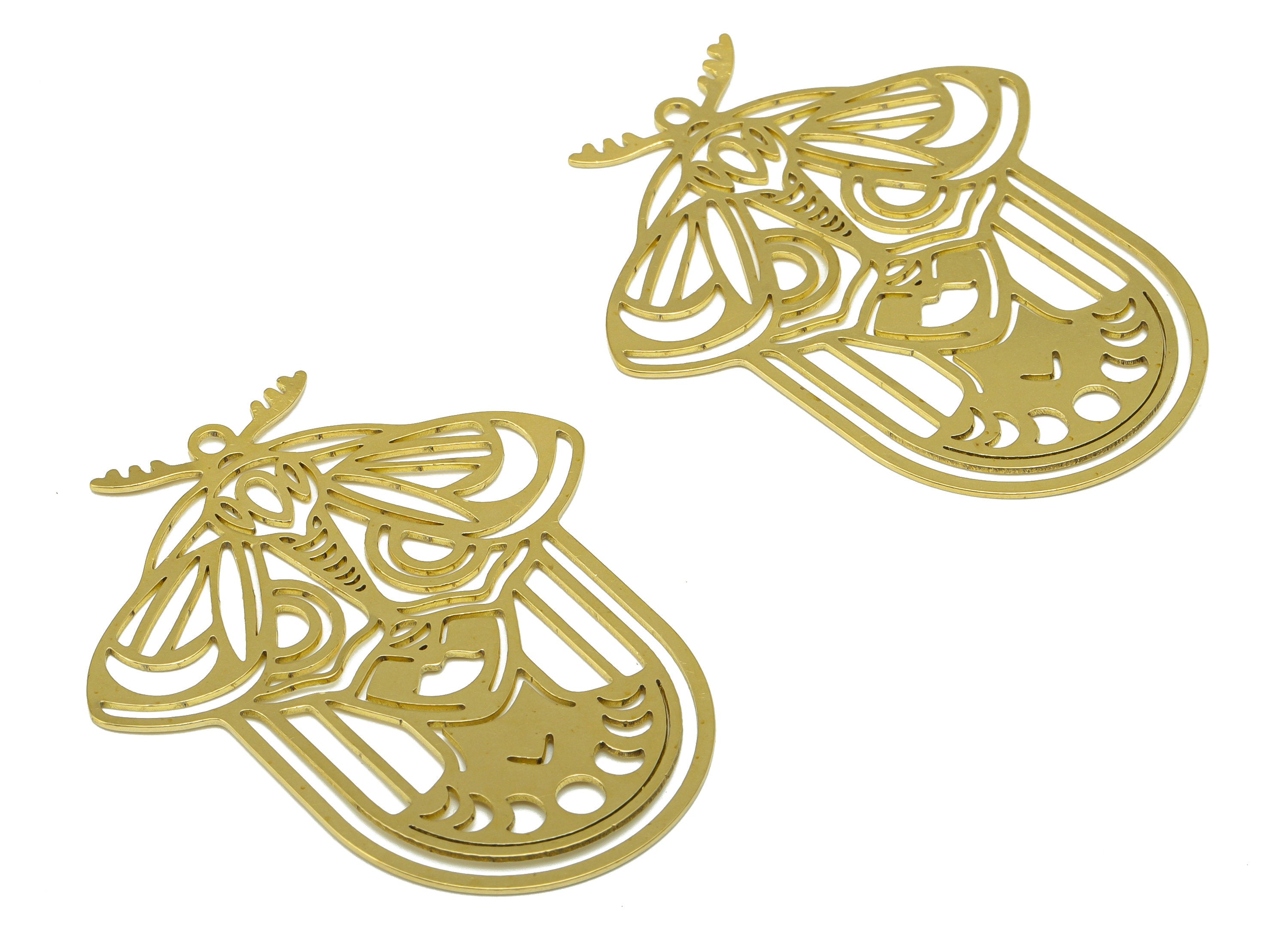 Brass Moth Charm - Brass Insect Laser Cut Pendant - Brass Animal Earring Charm -Phases of The Moon - For Pendant -60x 49.48 x0.67mm - PP8519 - DOMEDBAZAAR