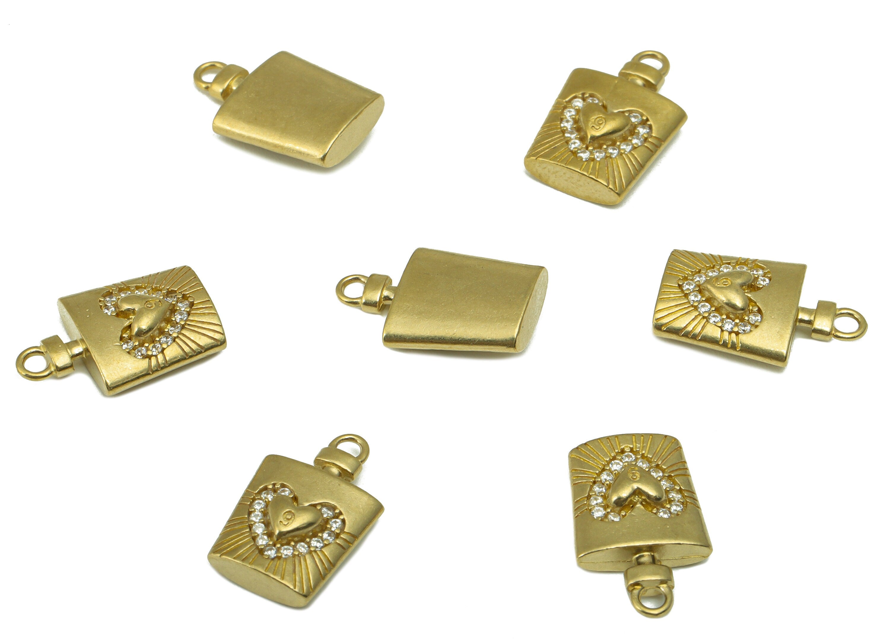 Brass Flagon Charm - Raw Brass Perfume Bottle CZ Pendant - Brass Cubic Zirconia Earring Charm - For Necklace -15.35 x 9.81x 3.02mm - PP8528 - DOMEDBAZAAR