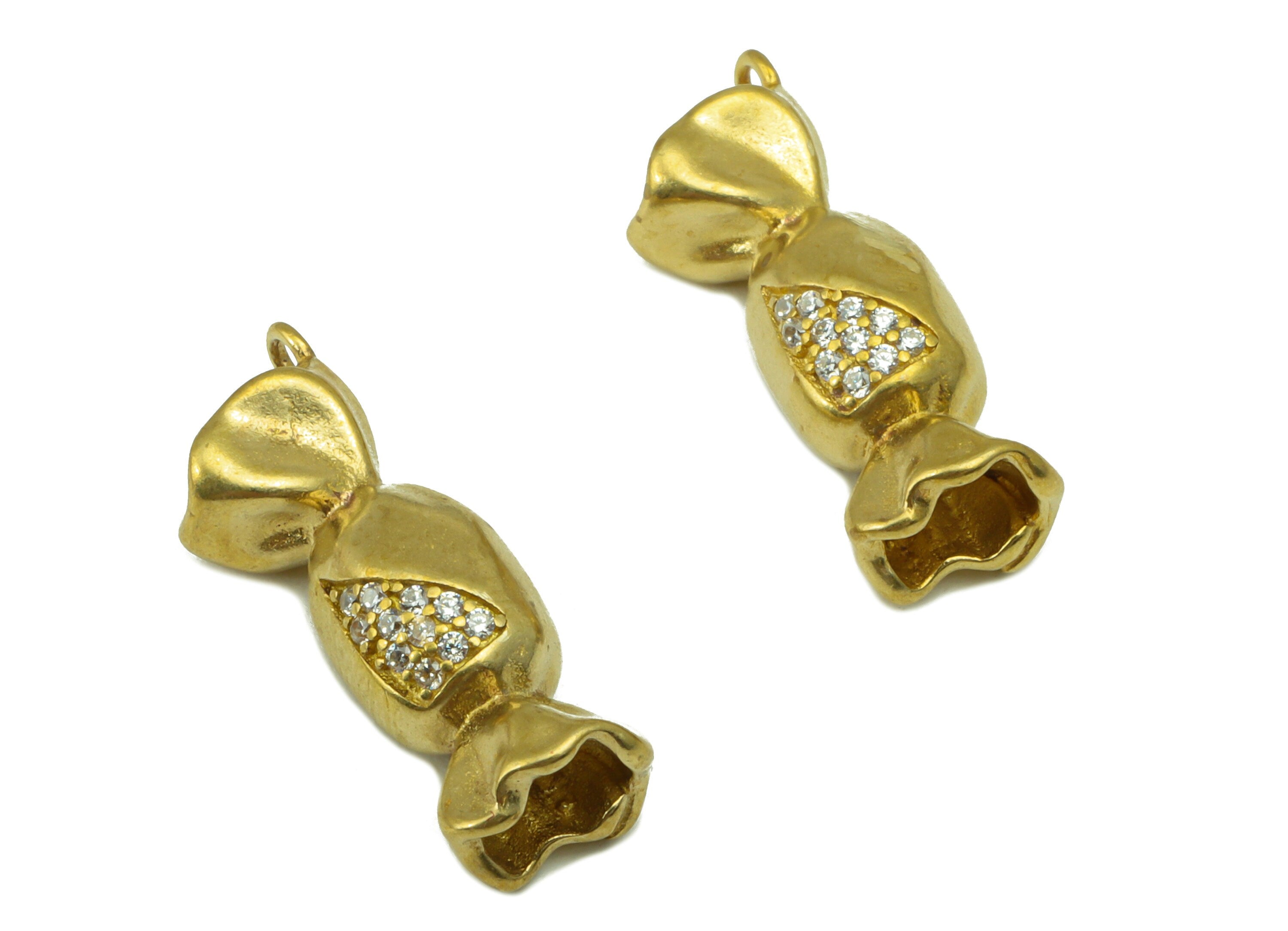 Brass Candy Charm - Raw Brass Candy CZ Pendant - Brass Cubic Zirconia Food Earring Charm - For Necklace -21.97 x 8.07 x 5.32mm - PP8529 - DOMEDBAZAAR