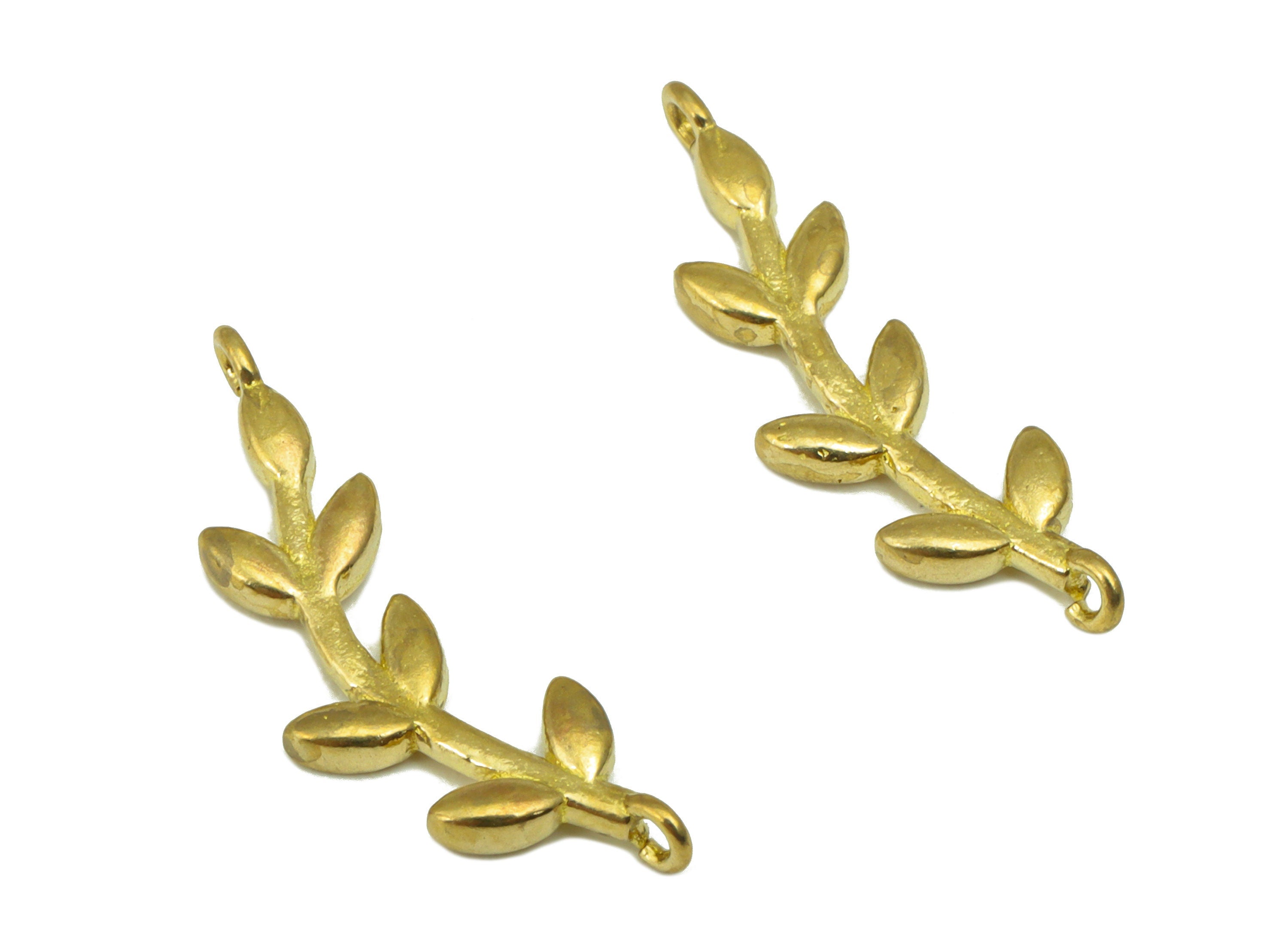 Brass Leaf Connector- Raw Brass Branch Pendant - Botanical Earring Charm - For Necklace - Bracelet Connector- 21.61 x 6.38 x 1.82mm - PP8538 - DOMEDBAZAAR