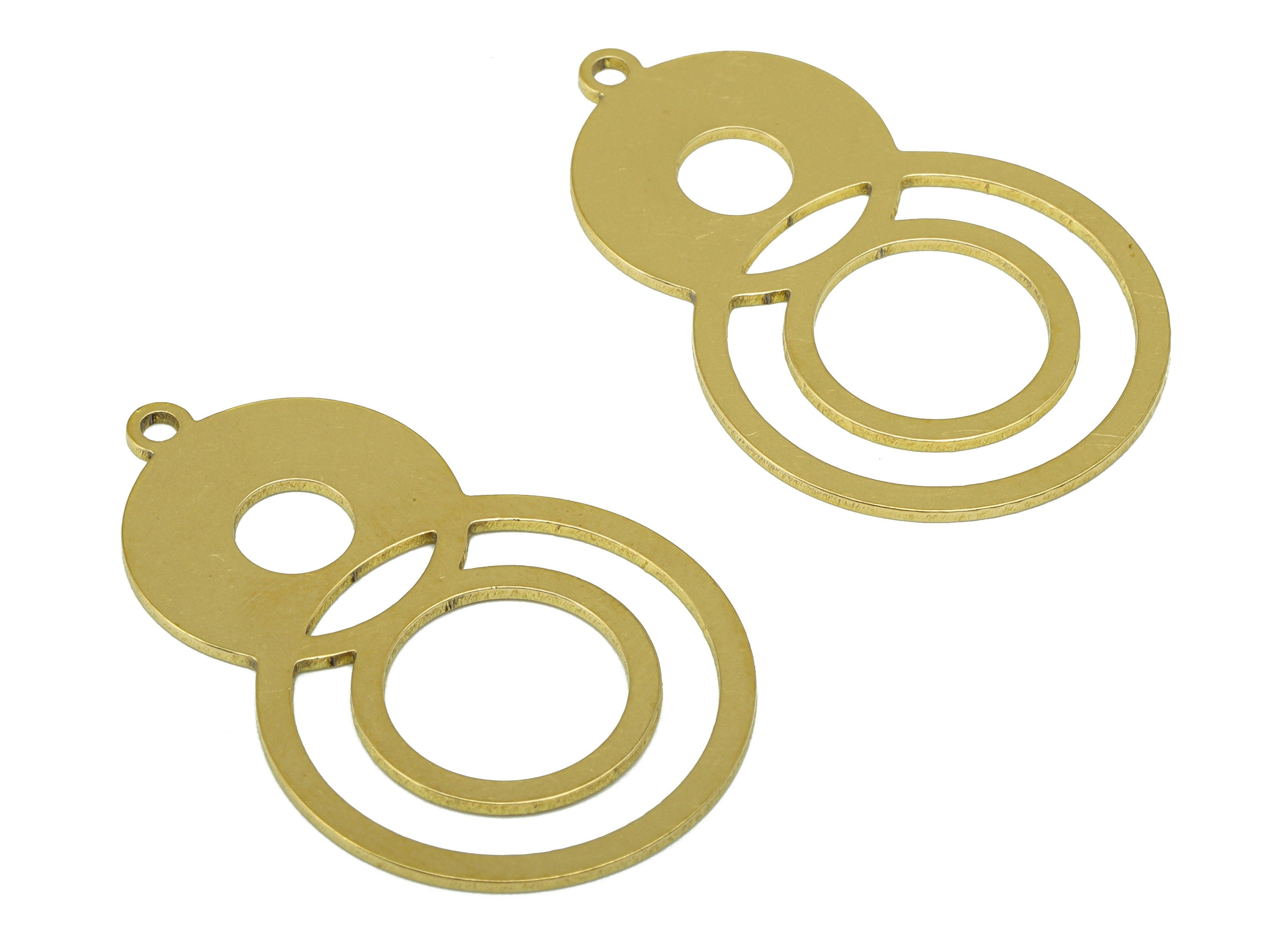 Brass Round Earring - Raw Brass 8 Circle Laser Cut Pendant - Infinity Earring Charm- For Necklace -For Pendant- 35.91 x 23 x 0.76mm - PP8545 - DOMEDBAZAAR